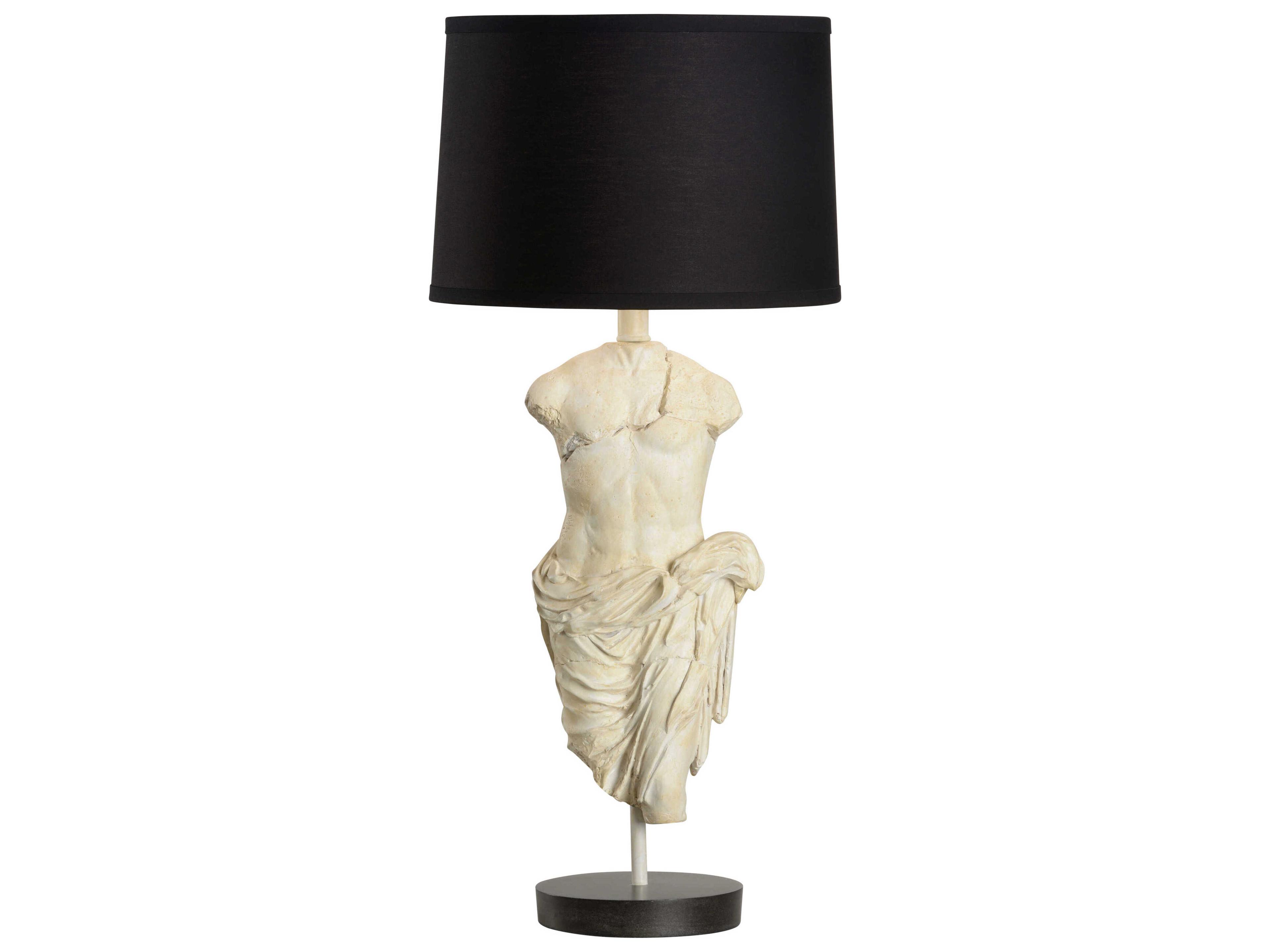 Wildwood Roman Emperor Statue Antique Stone Black Silkette Off White Buffet Lamp