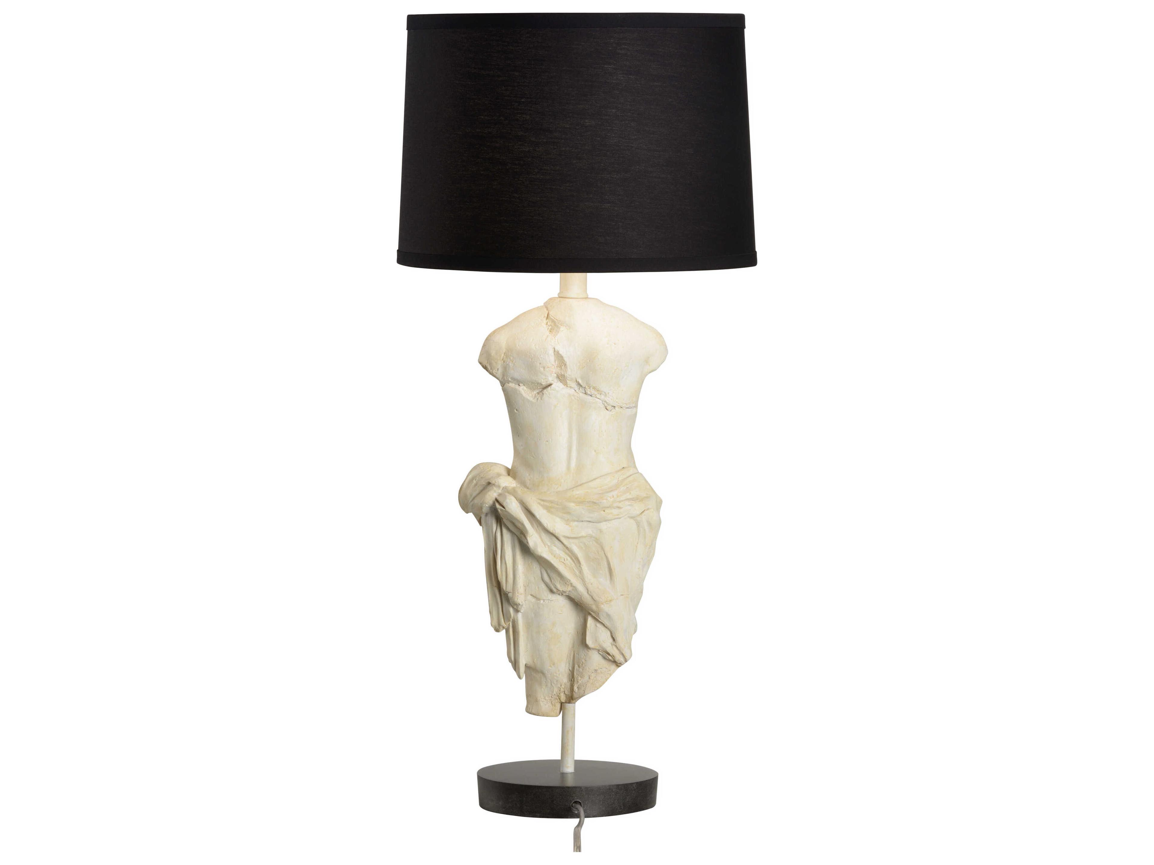 Wildwood Roman Emperor Statue Antique Stone Black Silkette Off White Buffet Lamp