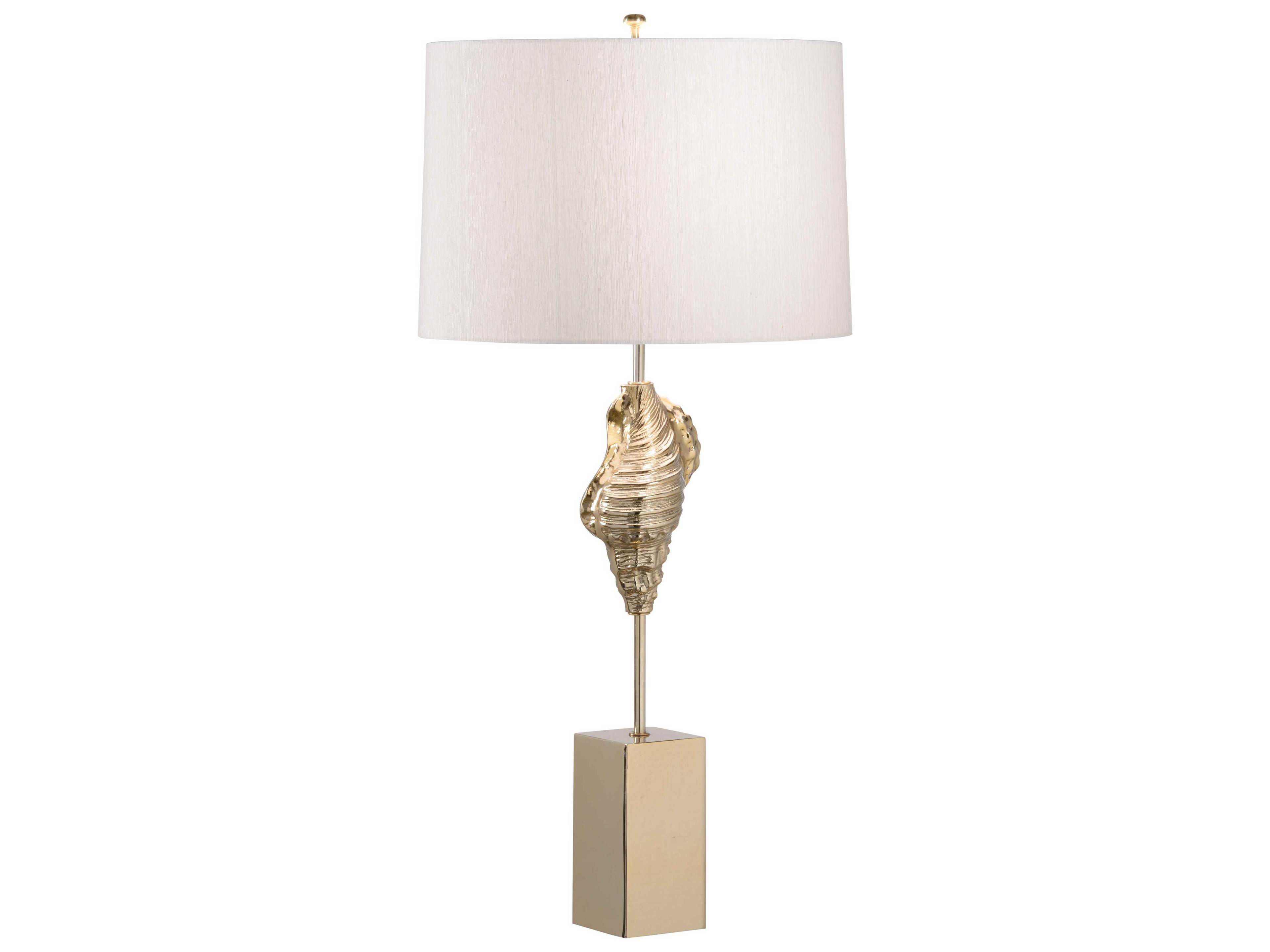 Gold Shell Wishes Polished Brass Cream Raw Silk Buffet Lamp