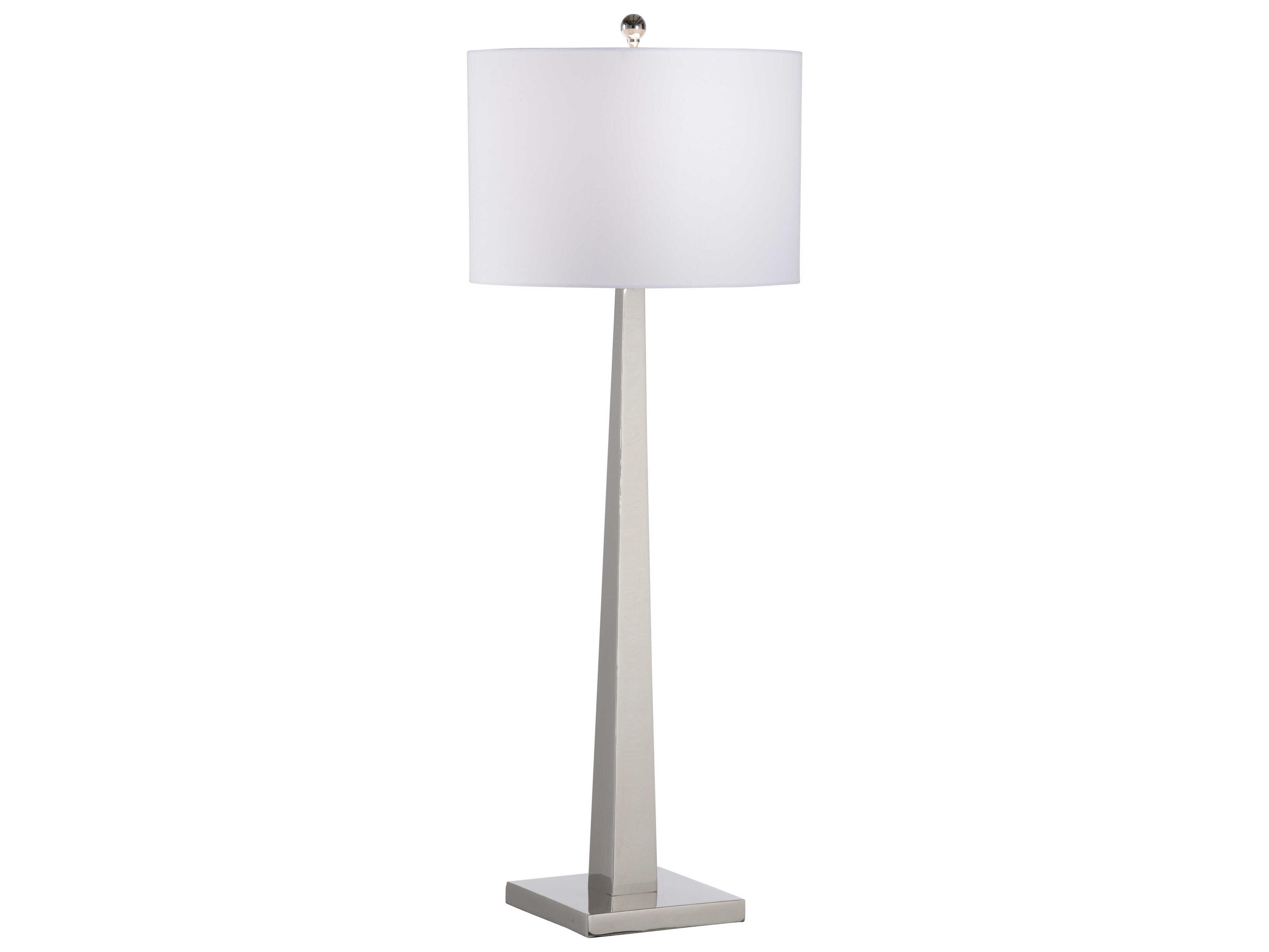 Obelisk Of Montevideo Polished Nickel White Linen Floor Lamp