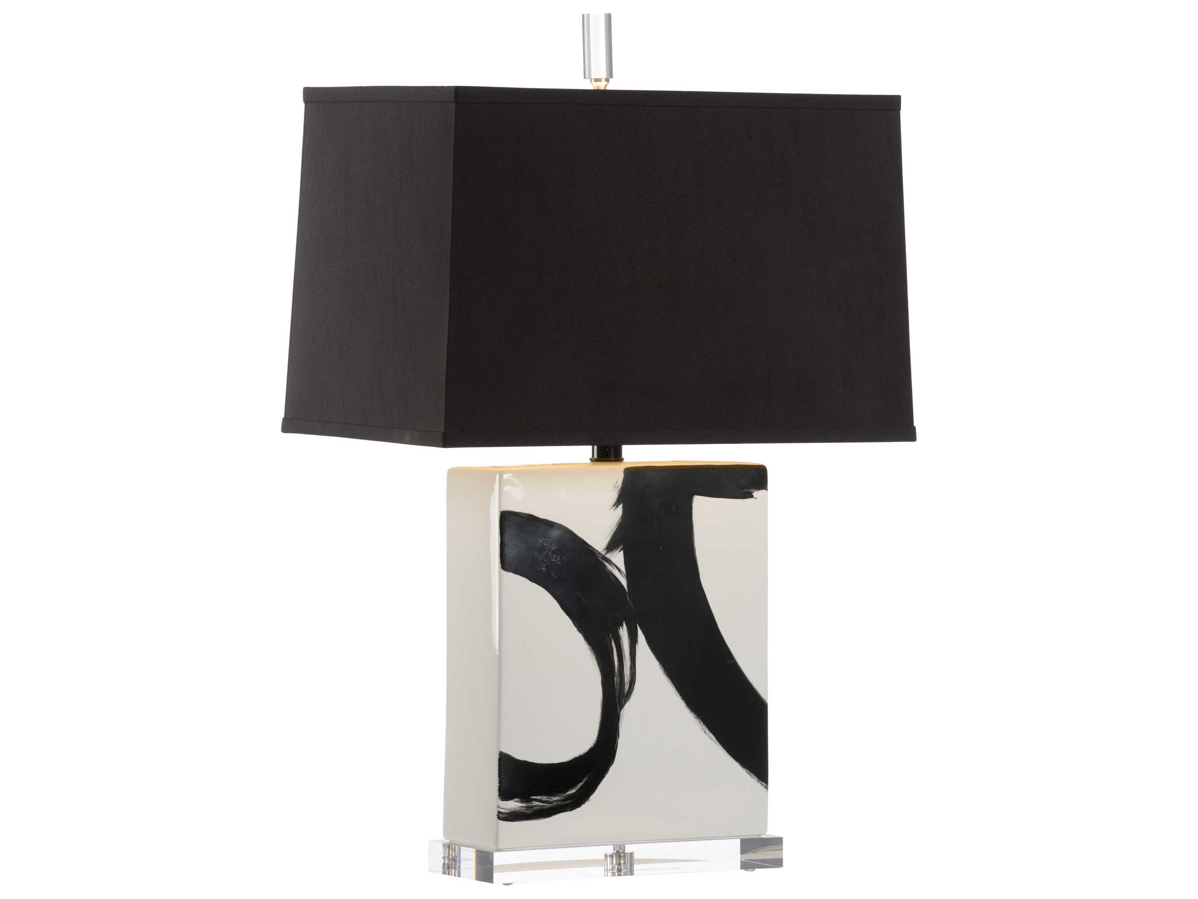 Wildwood Abstract Composition-I White Black Glaze Microfiber Buffet Lamp