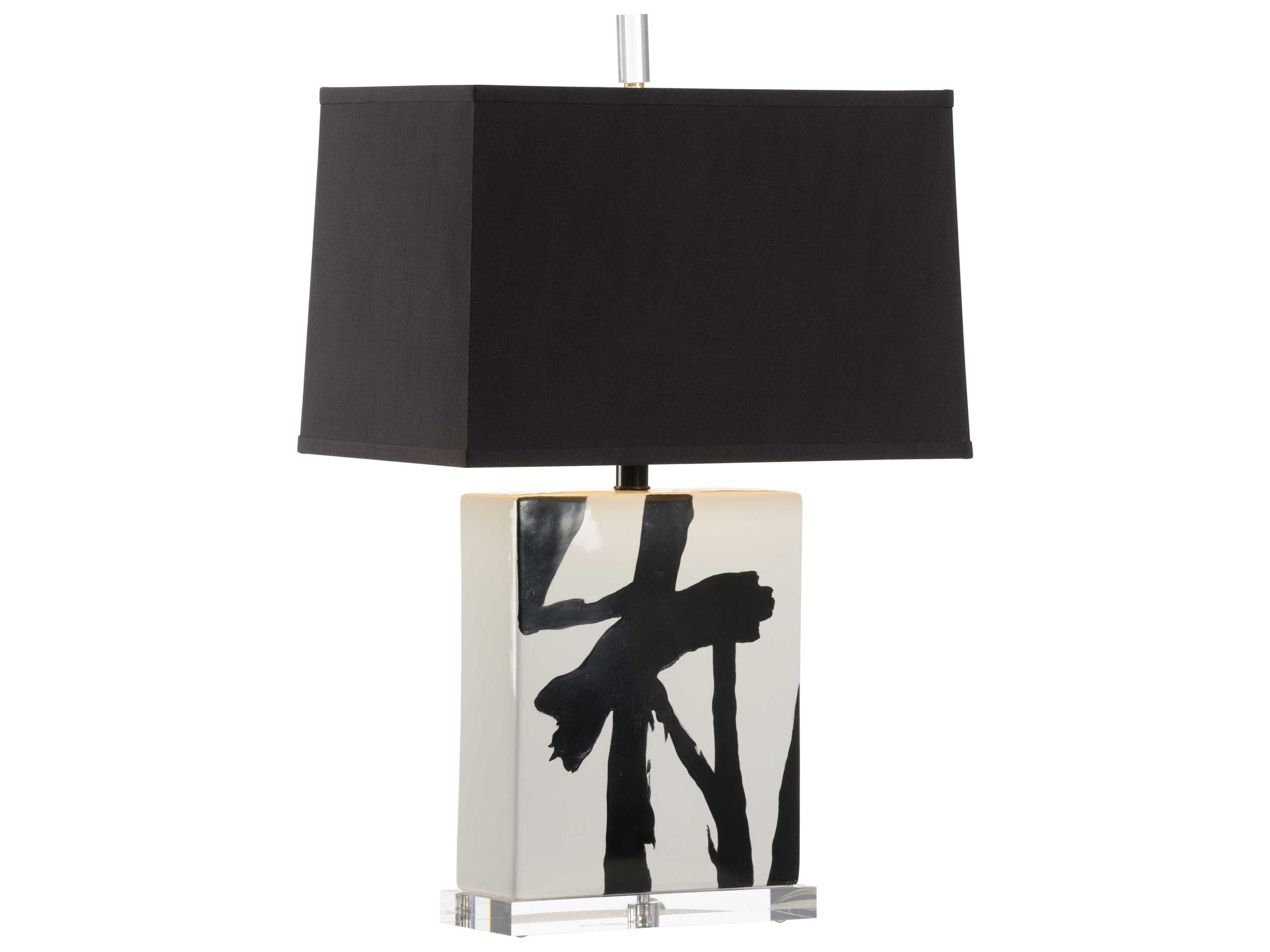 Wildwood Abstract Composition-V White Black Glaze Microfiber Buffet Lamp