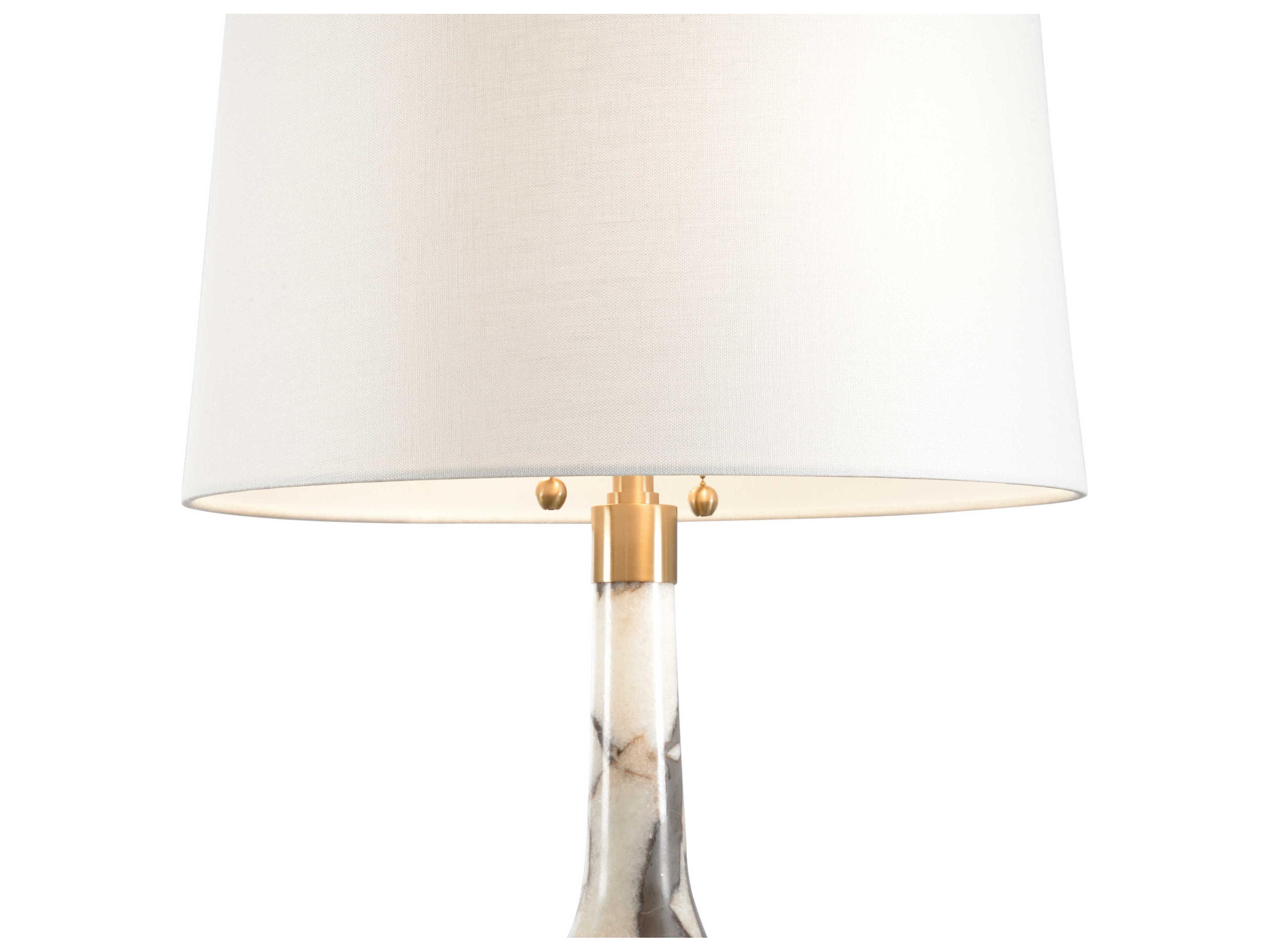 Wildwood Verona Antique Brass Natural Calacatta Off White Linen Buffet Lamp