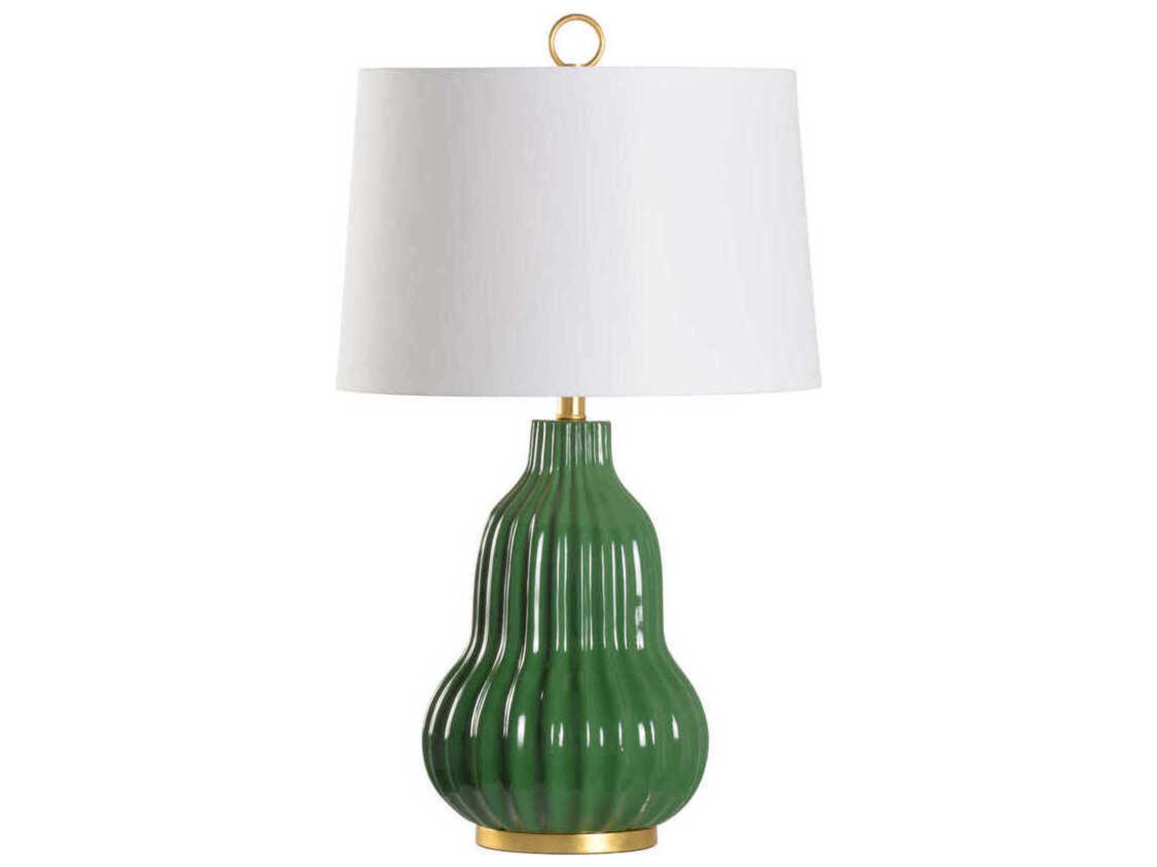 Oliver Parrot Green Glaze Off White Linen Buffet Lamp