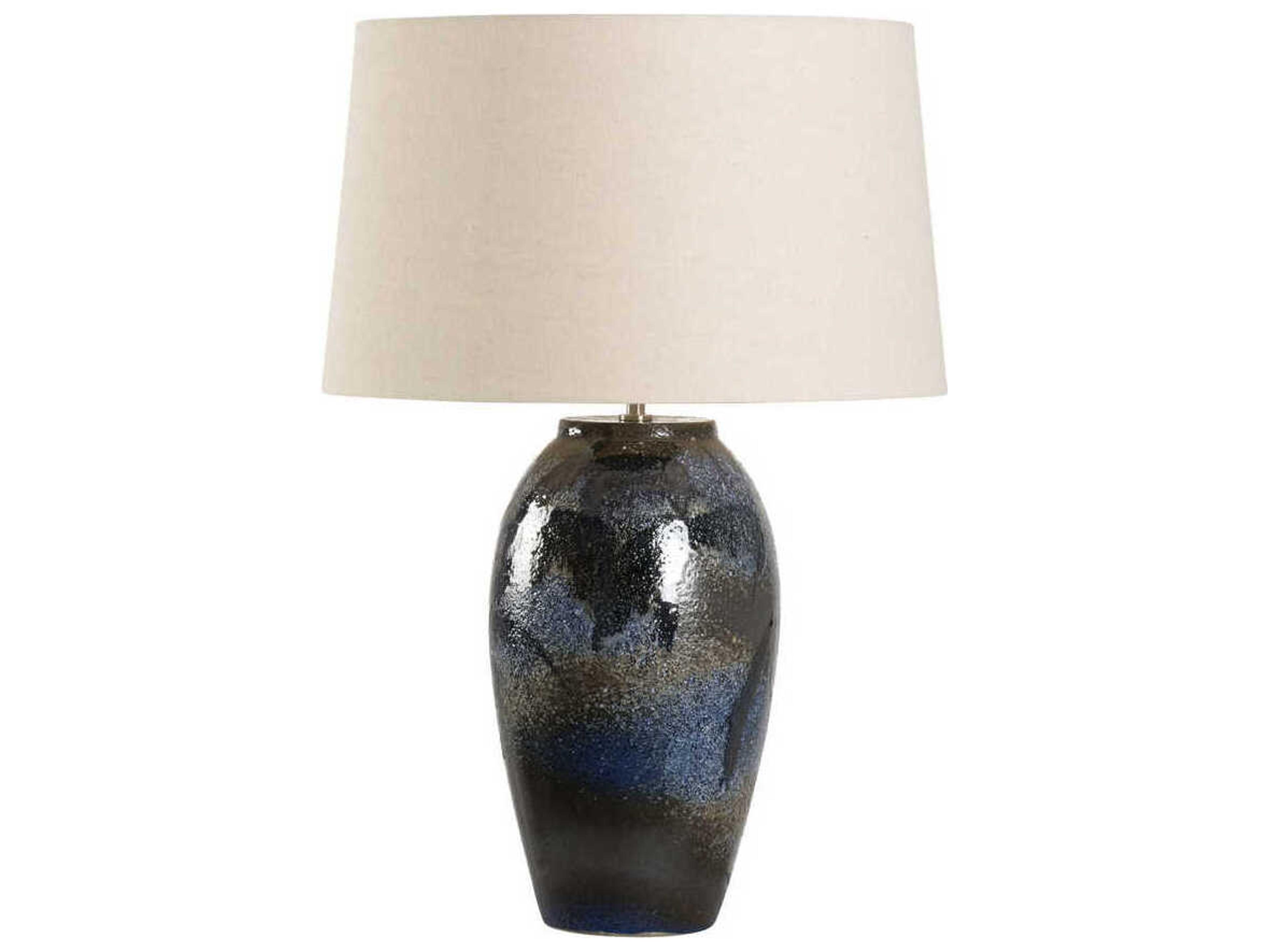 Wildwood Shiga Hatsu Blue Tan Linen Buffet Lamp