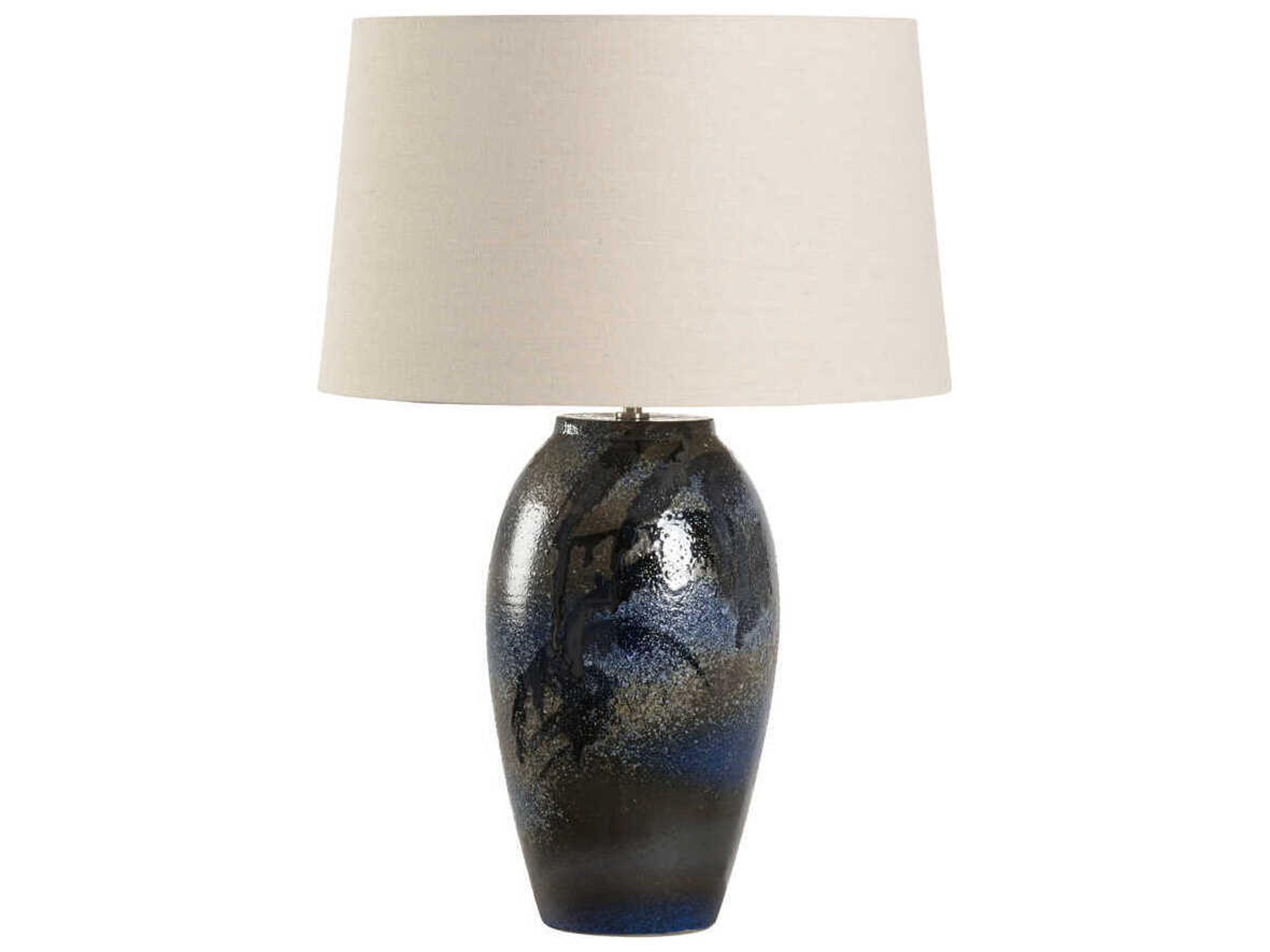 Wildwood Shiga Hatsu Blue Tan Linen Buffet Lamp