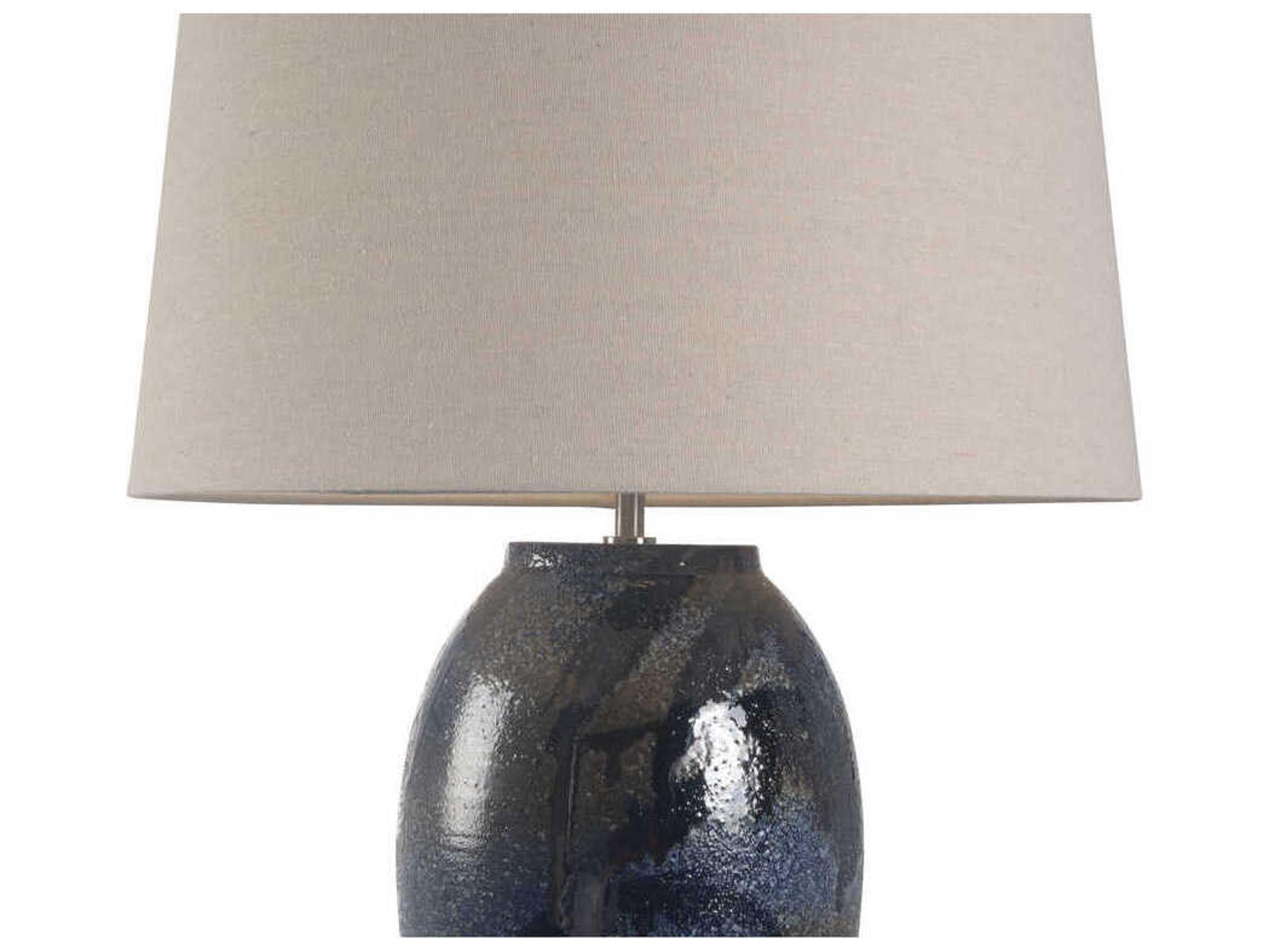 Wildwood Shiga Hatsu Blue Tan Linen Buffet Lamp