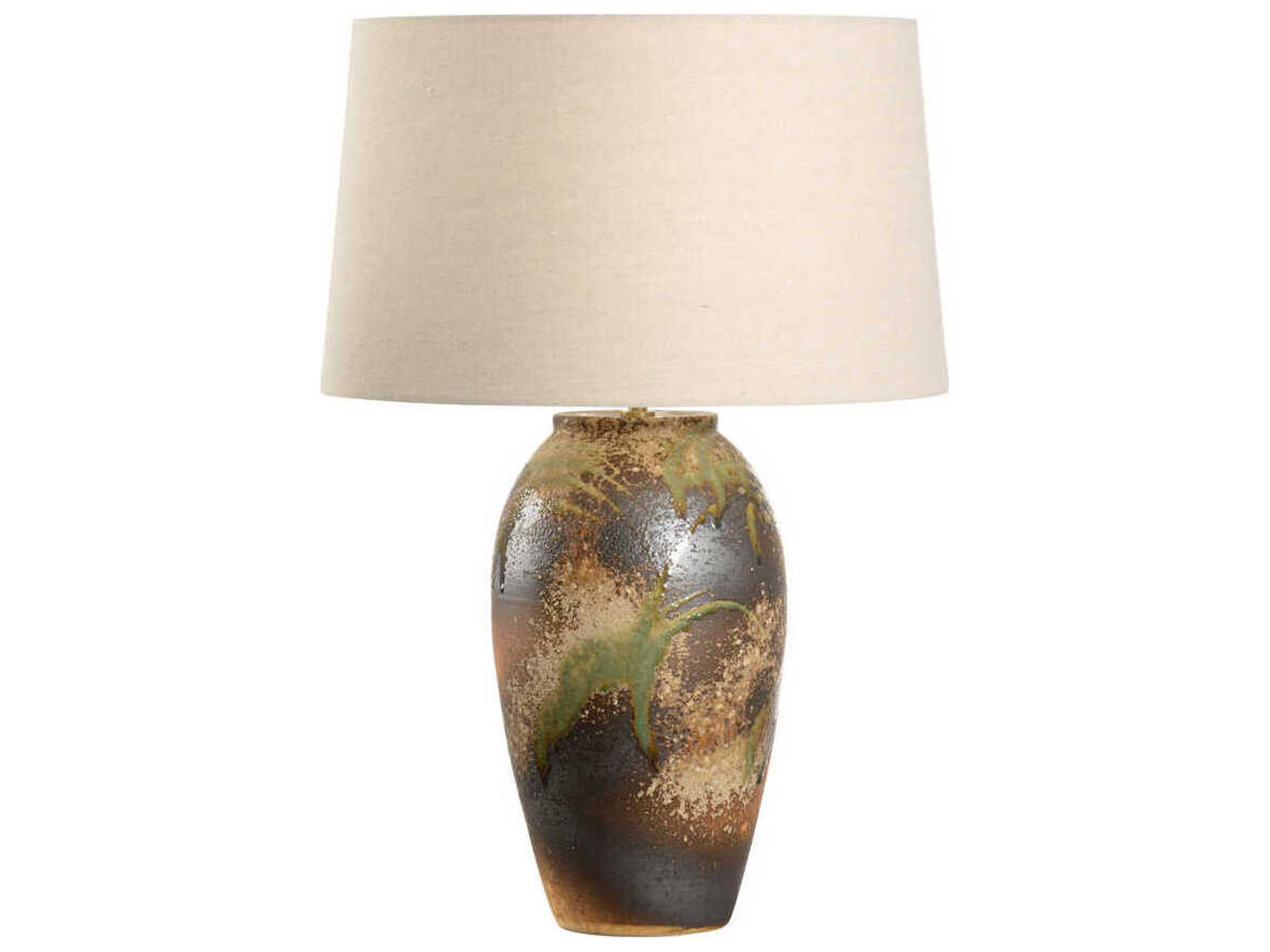 Shiga Chaiaki Brown Green Tan Linen Buffet Lamp