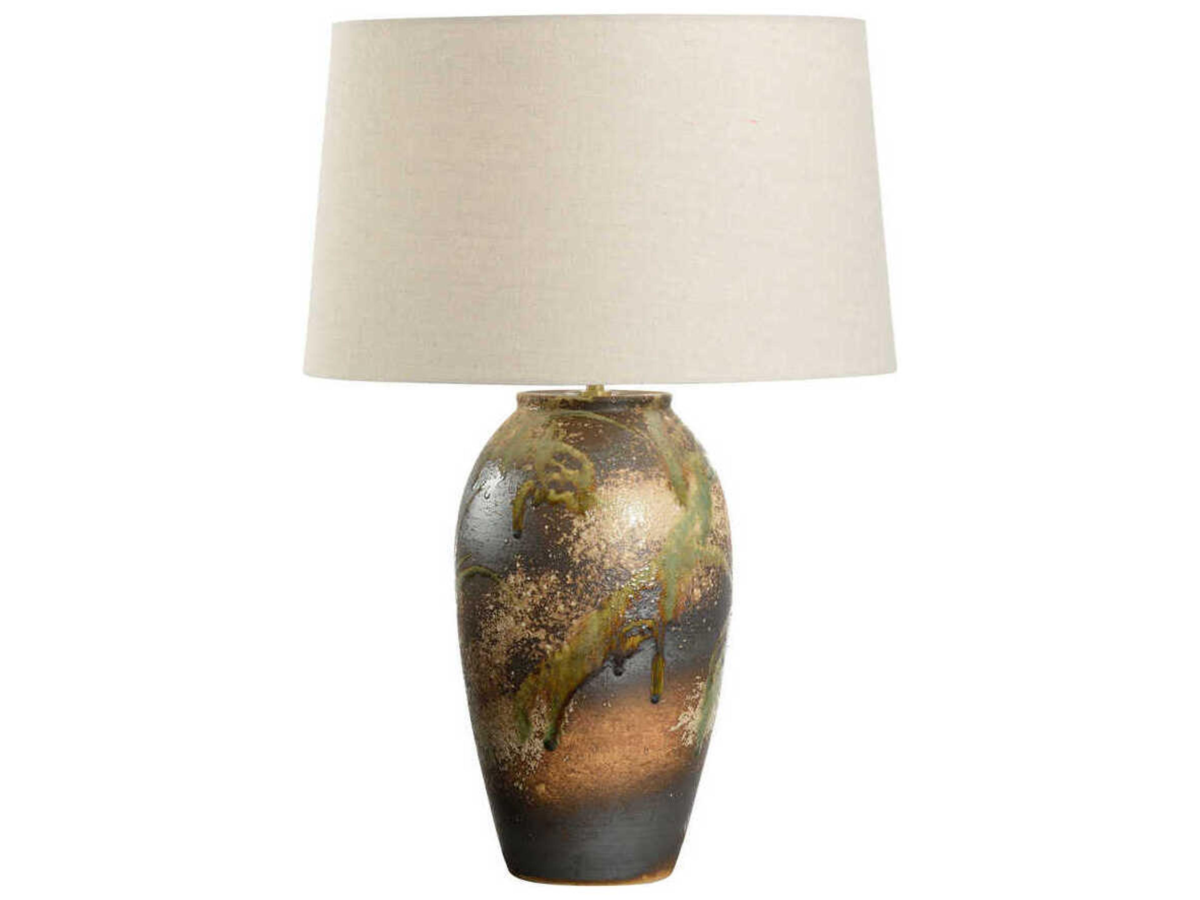 Wildwood Shiga Chaiaki Brown Green Tan Linen Buffet Lamp