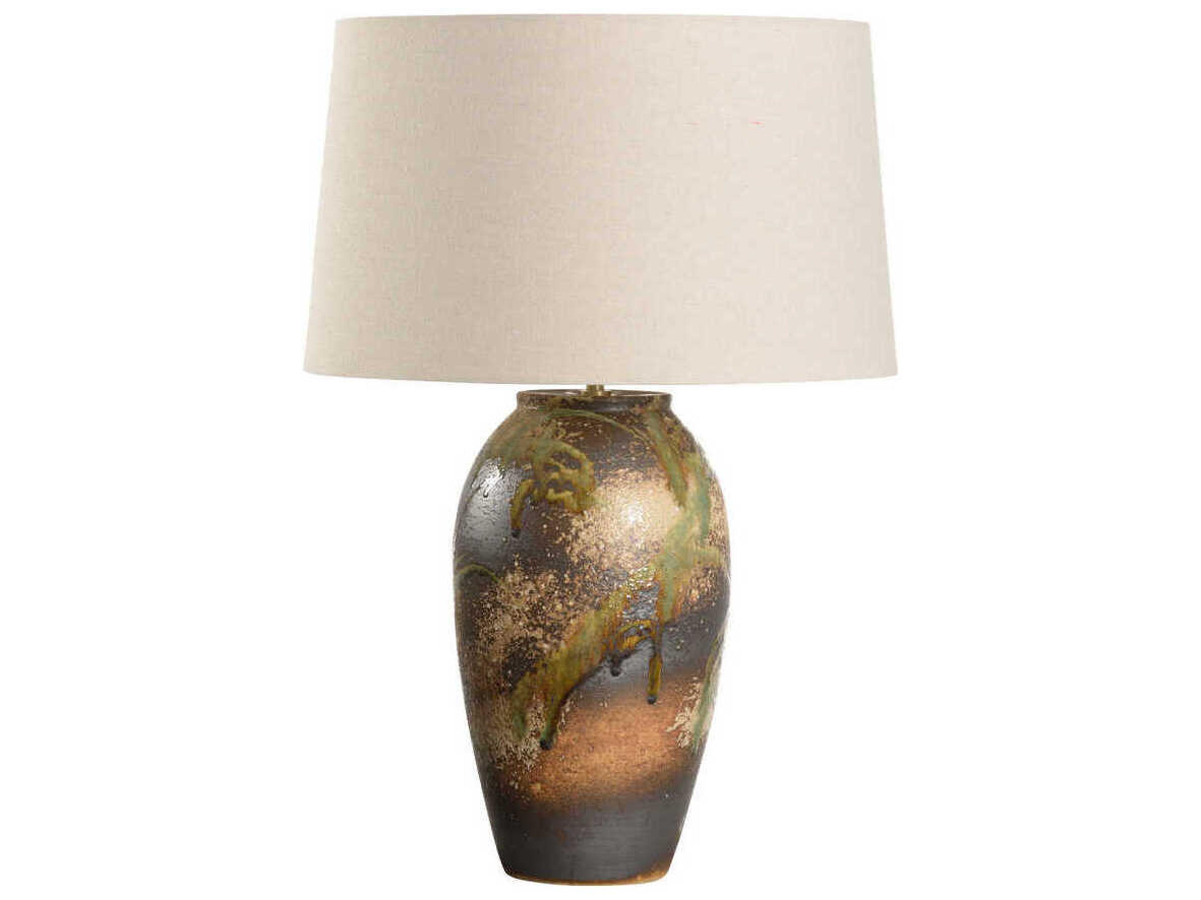 Wildwood Shiga Chaiaki Brown Green Tan Linen Buffet Lamp