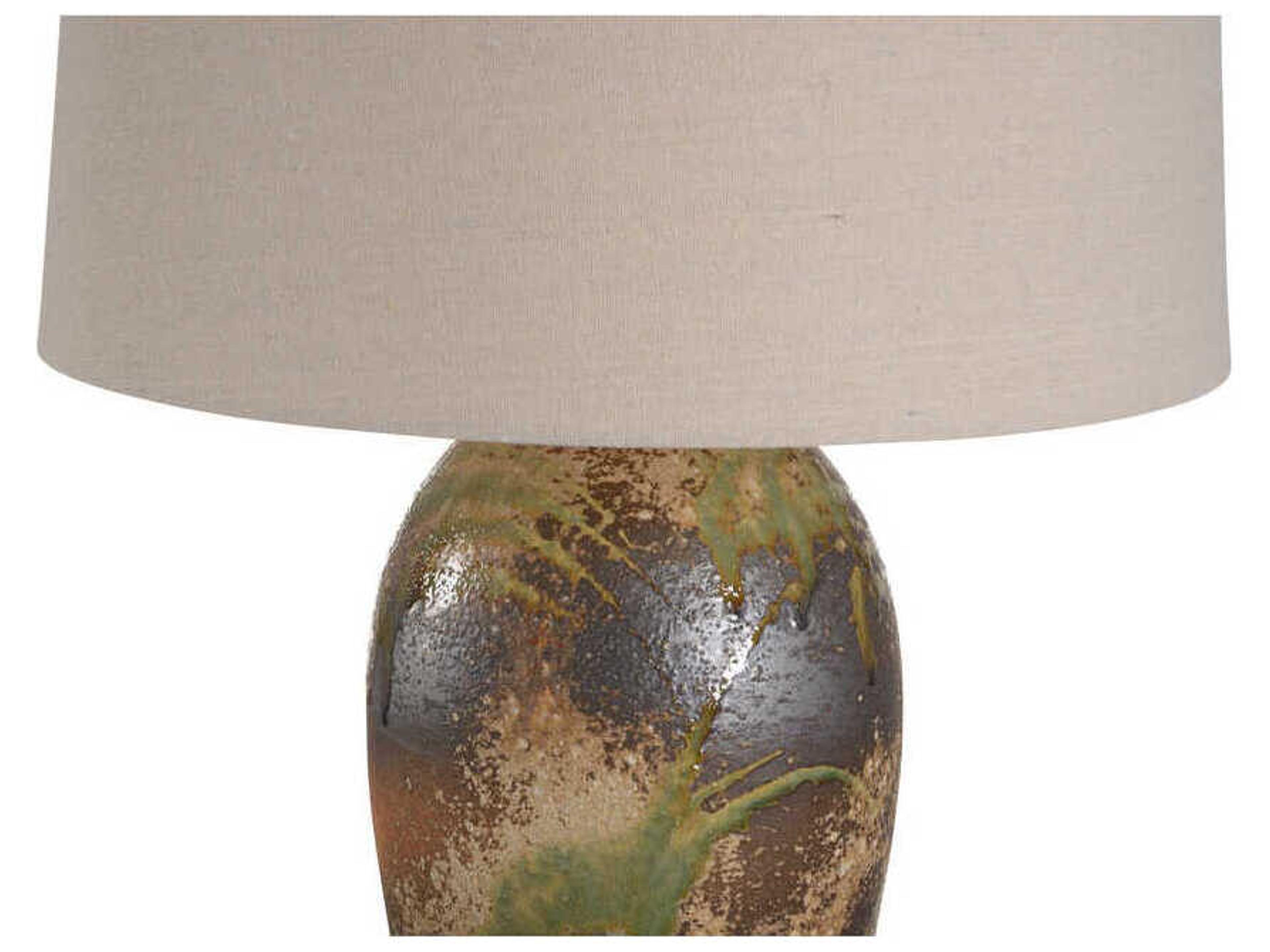 Wildwood Shiga Chaiaki Brown Green Tan Linen Buffet Lamp
