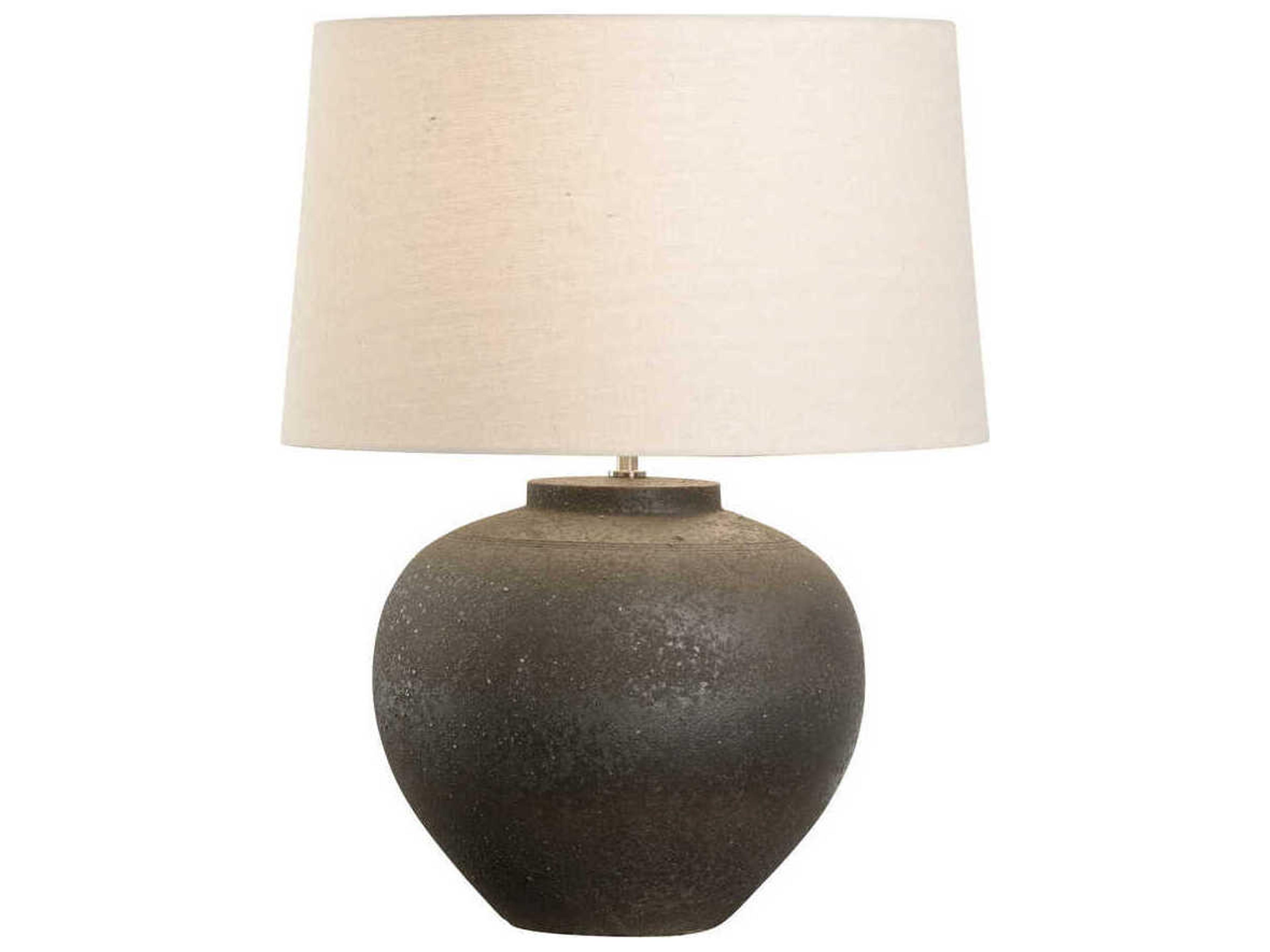 Wildwood Shiga Ahmya Sanded Black Off White Linen Table Lamp