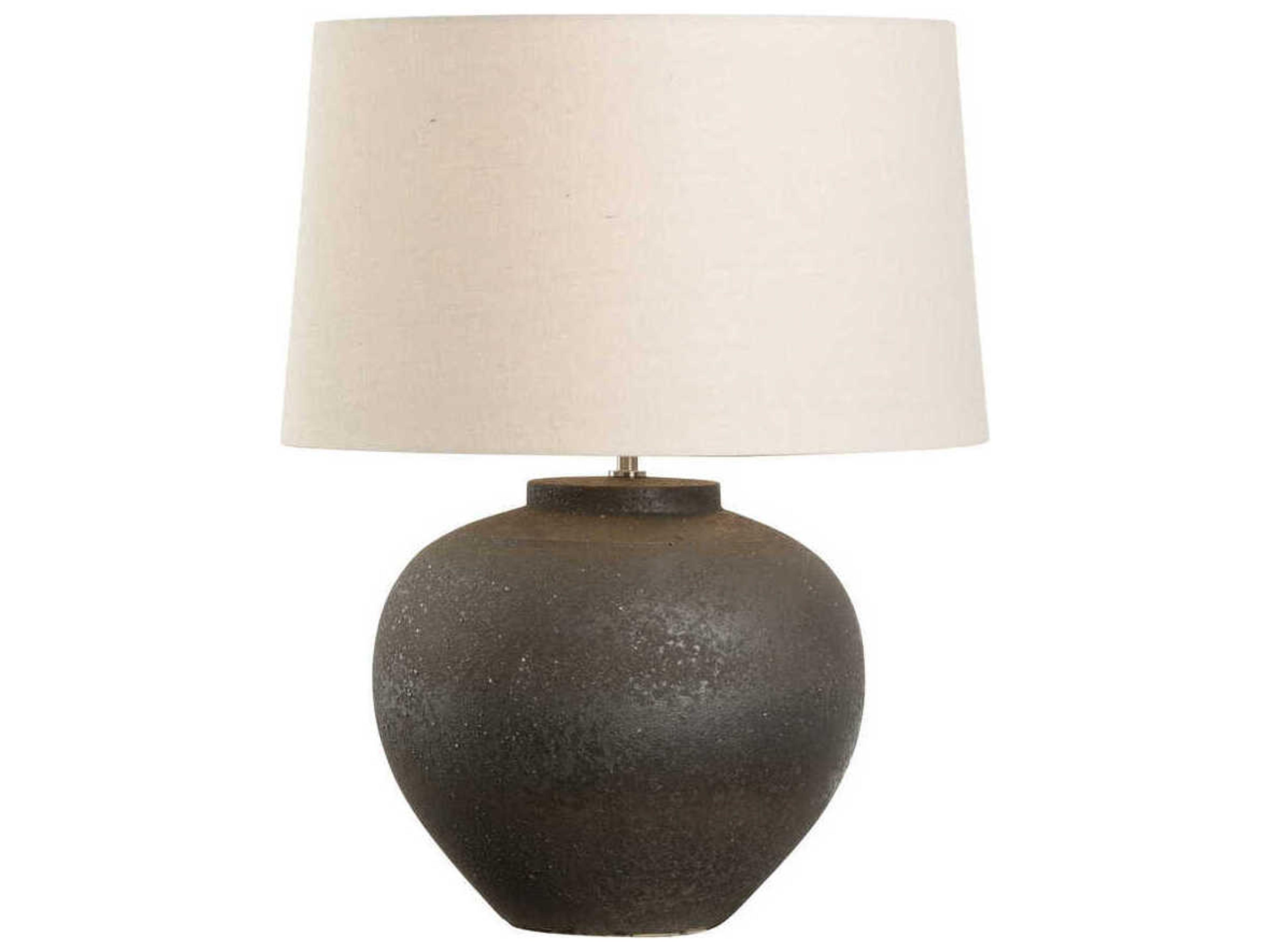 Wildwood Shiga Ahmya Sanded Black Off White Linen Table Lamp