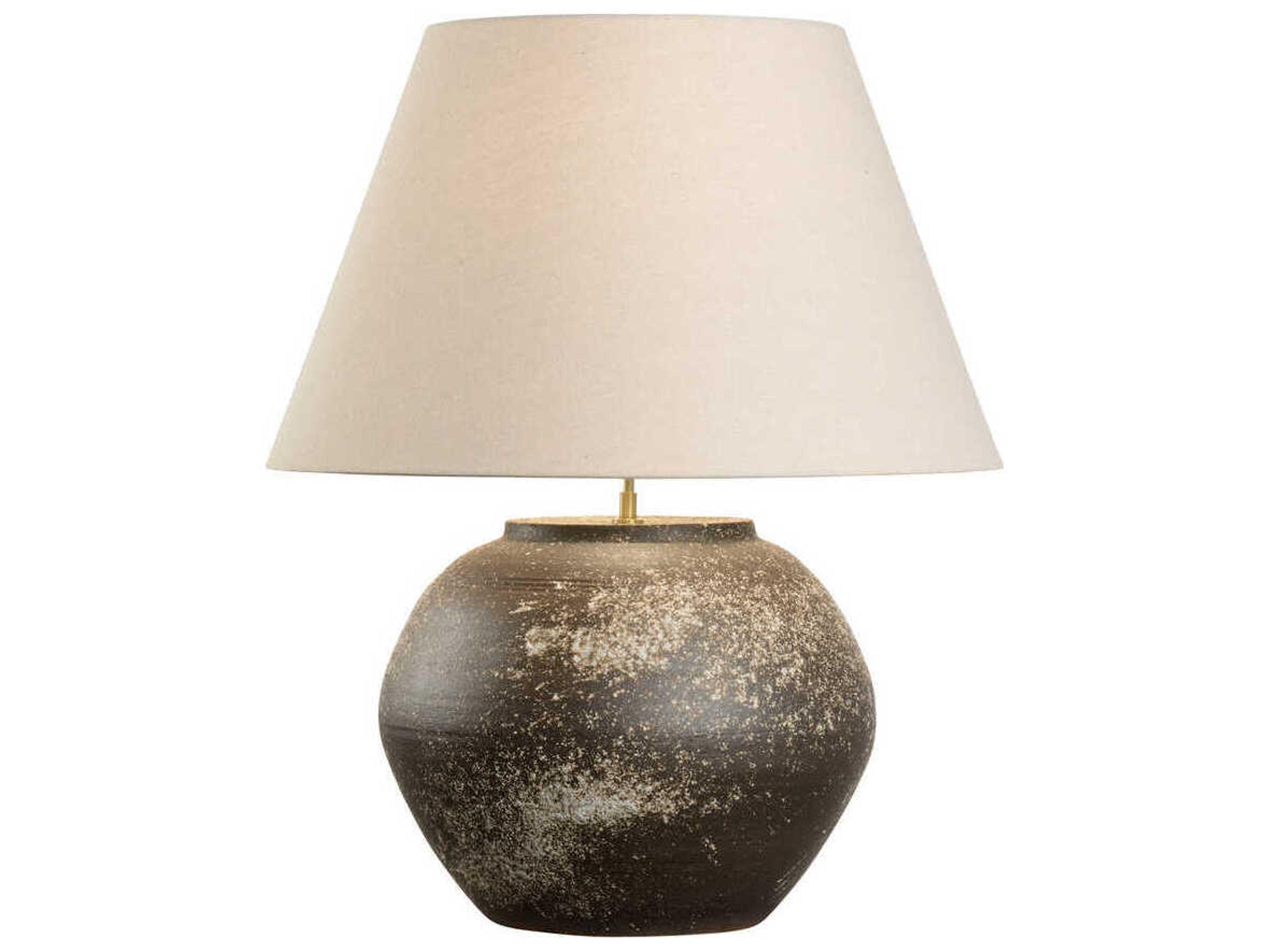 Shiga Mako Sanded Brown Tan Linen Buffet Lamp