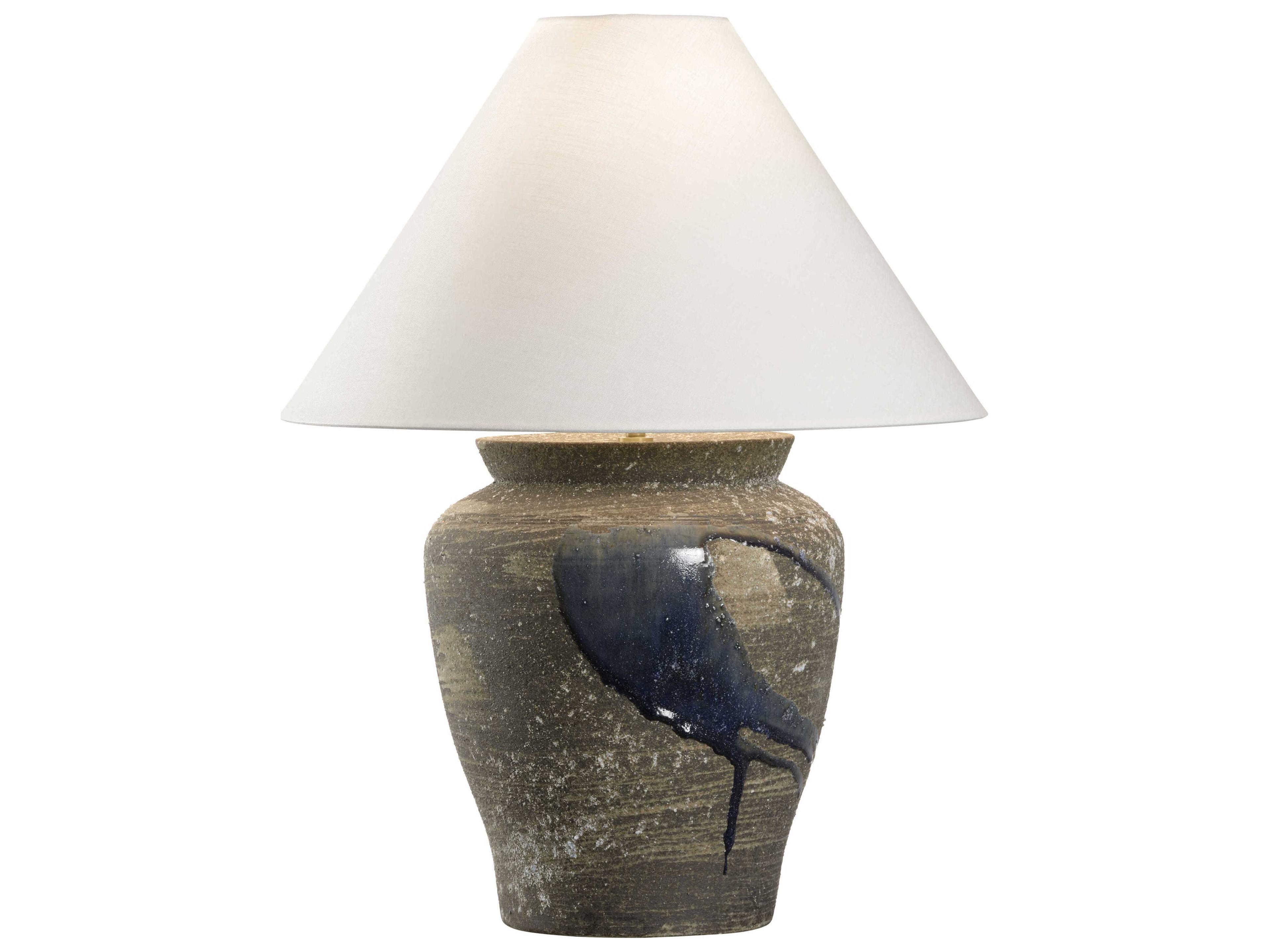 Shiga Riku Sanded Gray Blue Off White Linen Buffet Lamp