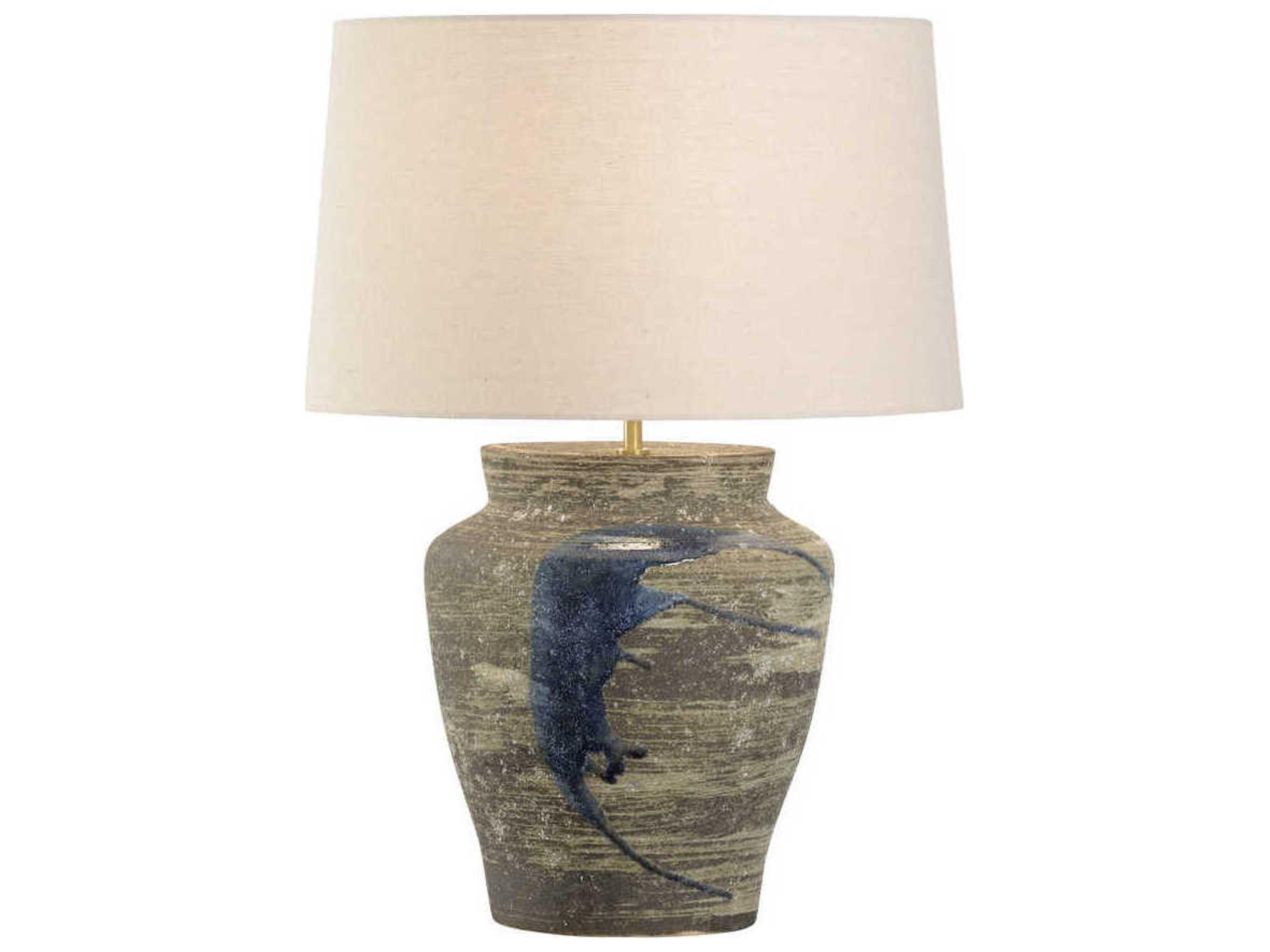 Shiga Riku Sanded Gray Blue Tan Linen Buffet Lamp