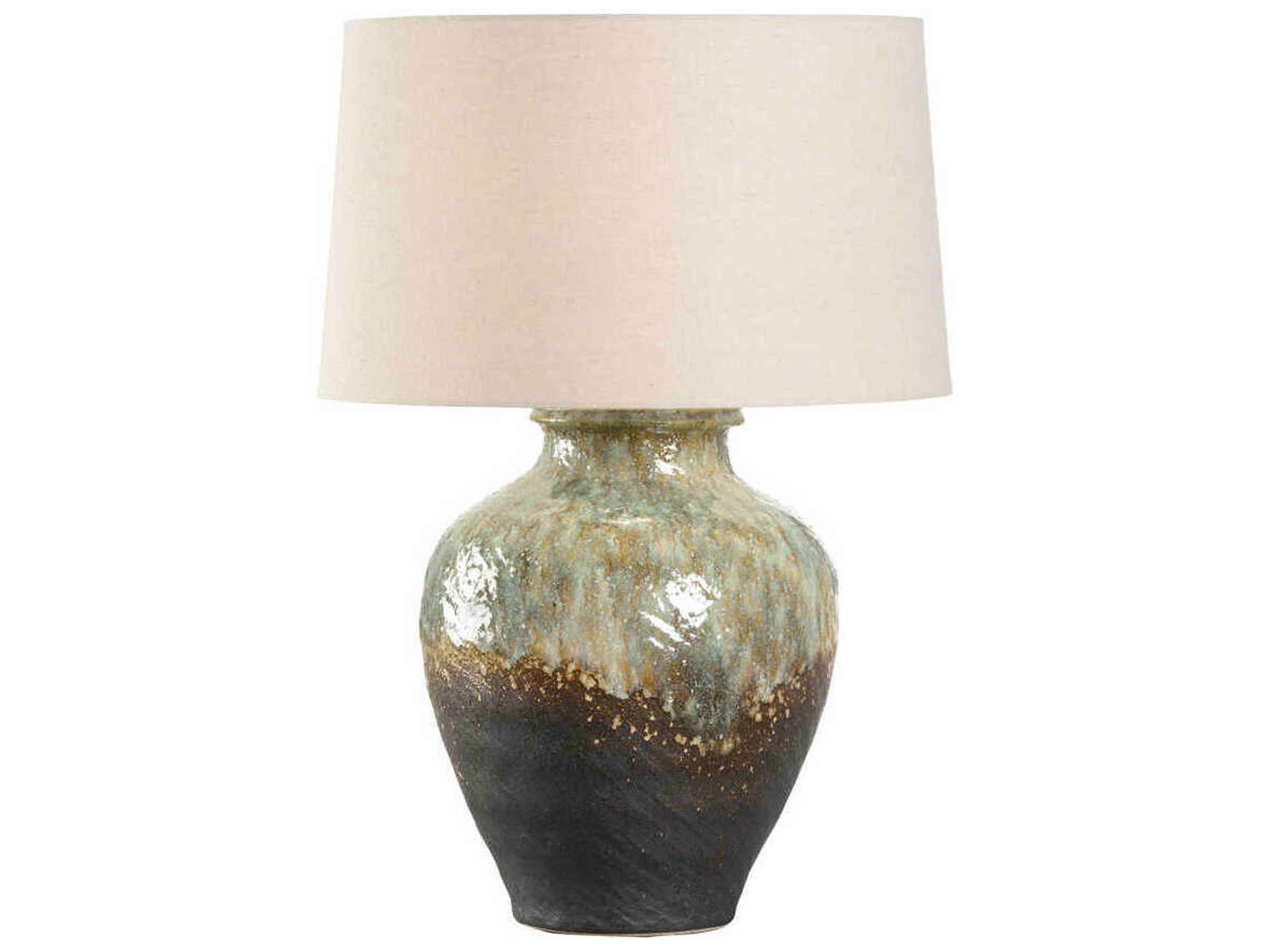 Shiga Daichi Brown Green Tan Linen Buffet Lamp