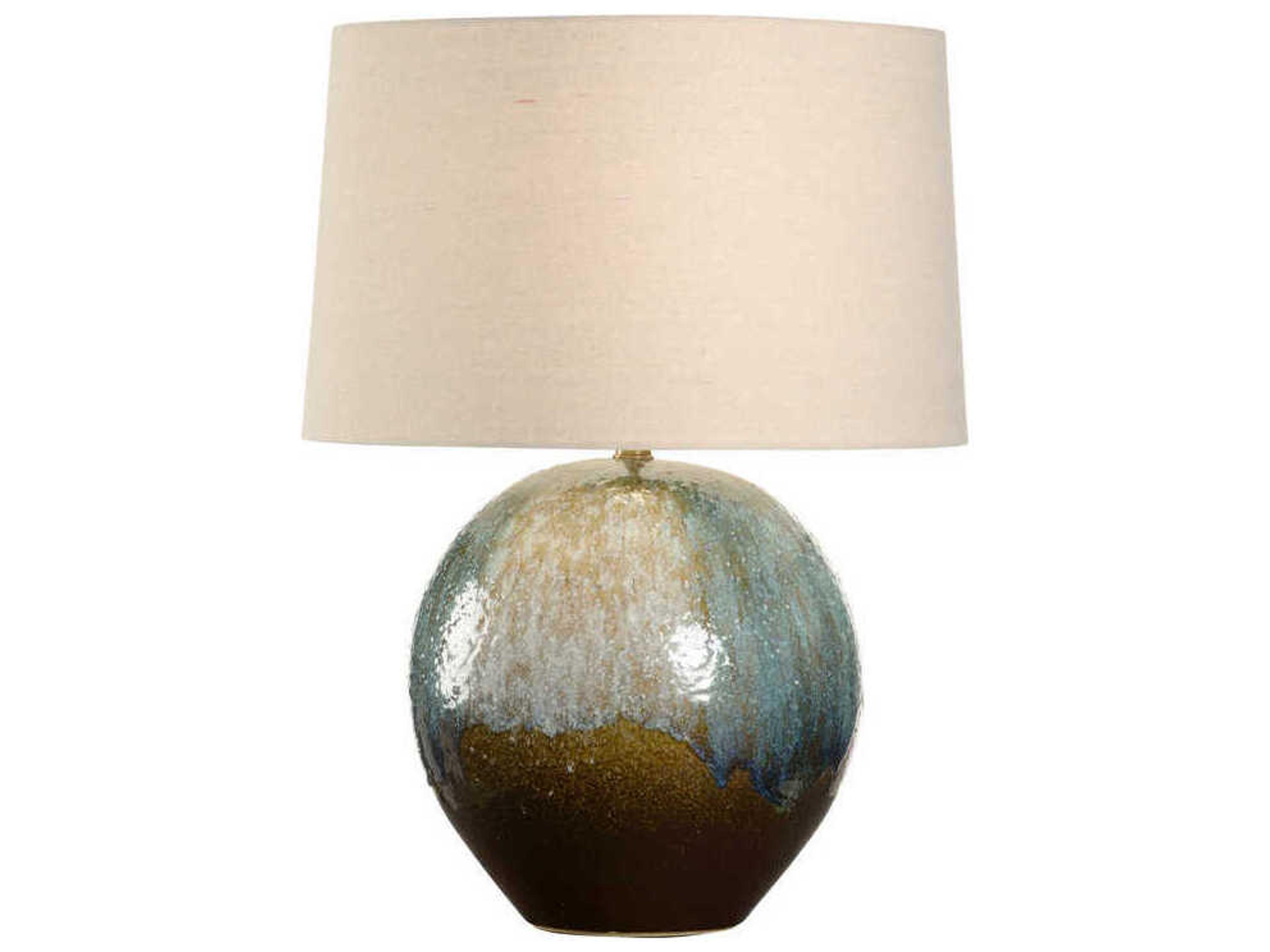 Shiga Aoi Brown Green Cream Tan Linen Buffet Lamp