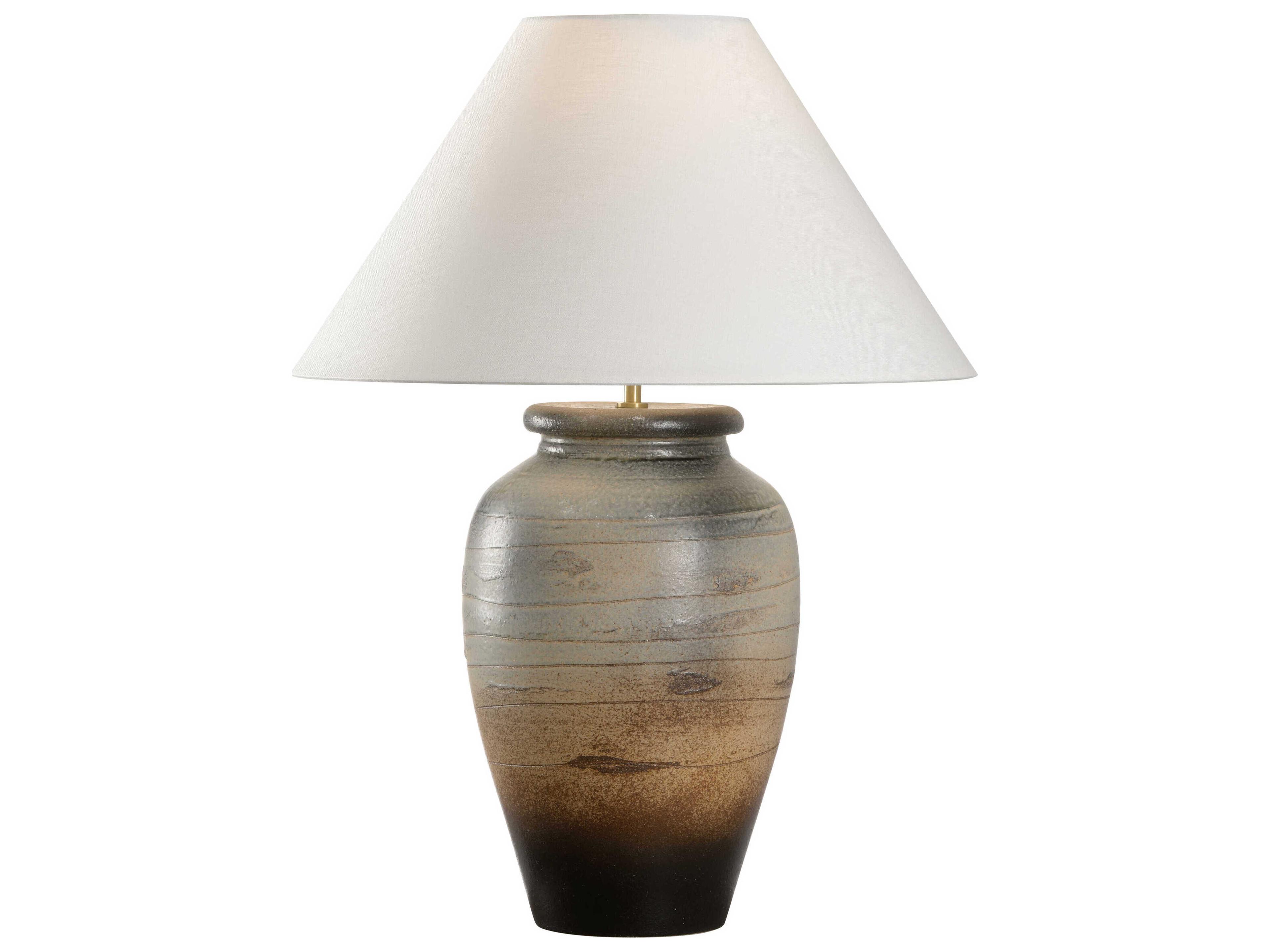 Shiga Taiga Blue Gray Off White Linen Buffet Lamp