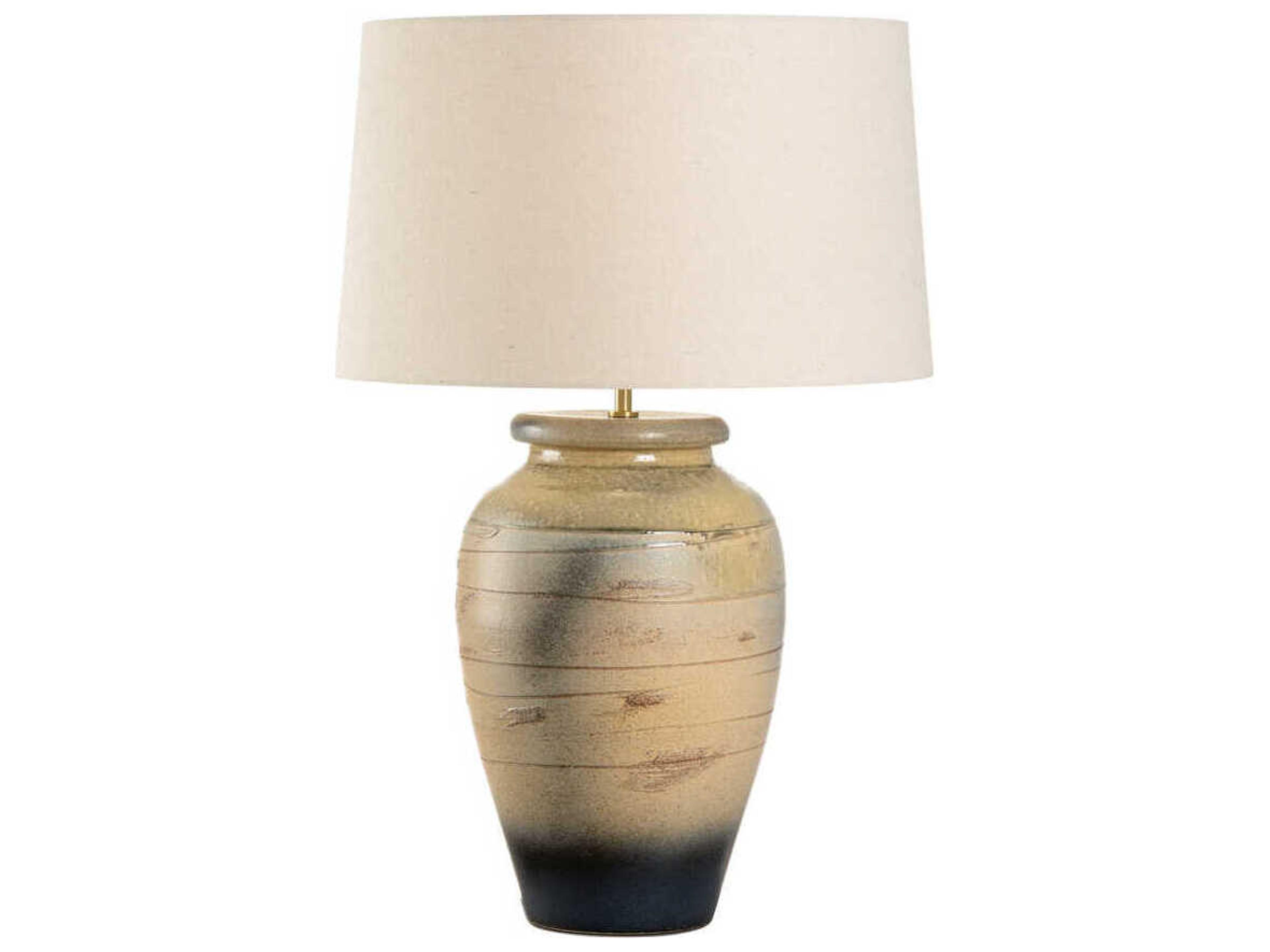 Shiga Taiga Blue Gray Tan Linen Buffet Lamp