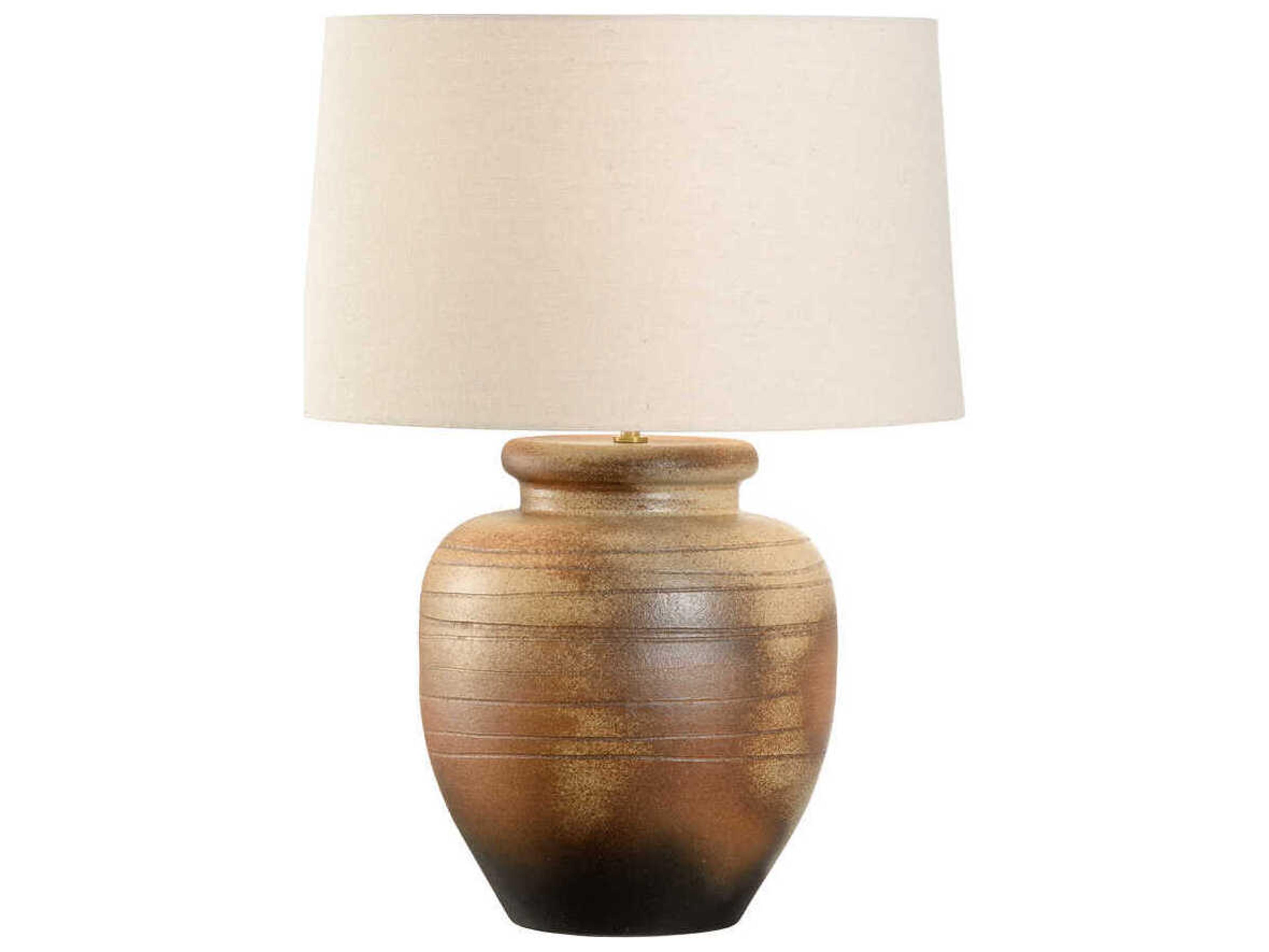 Shiga Rika Brown Tan Linen Buffet Lamp