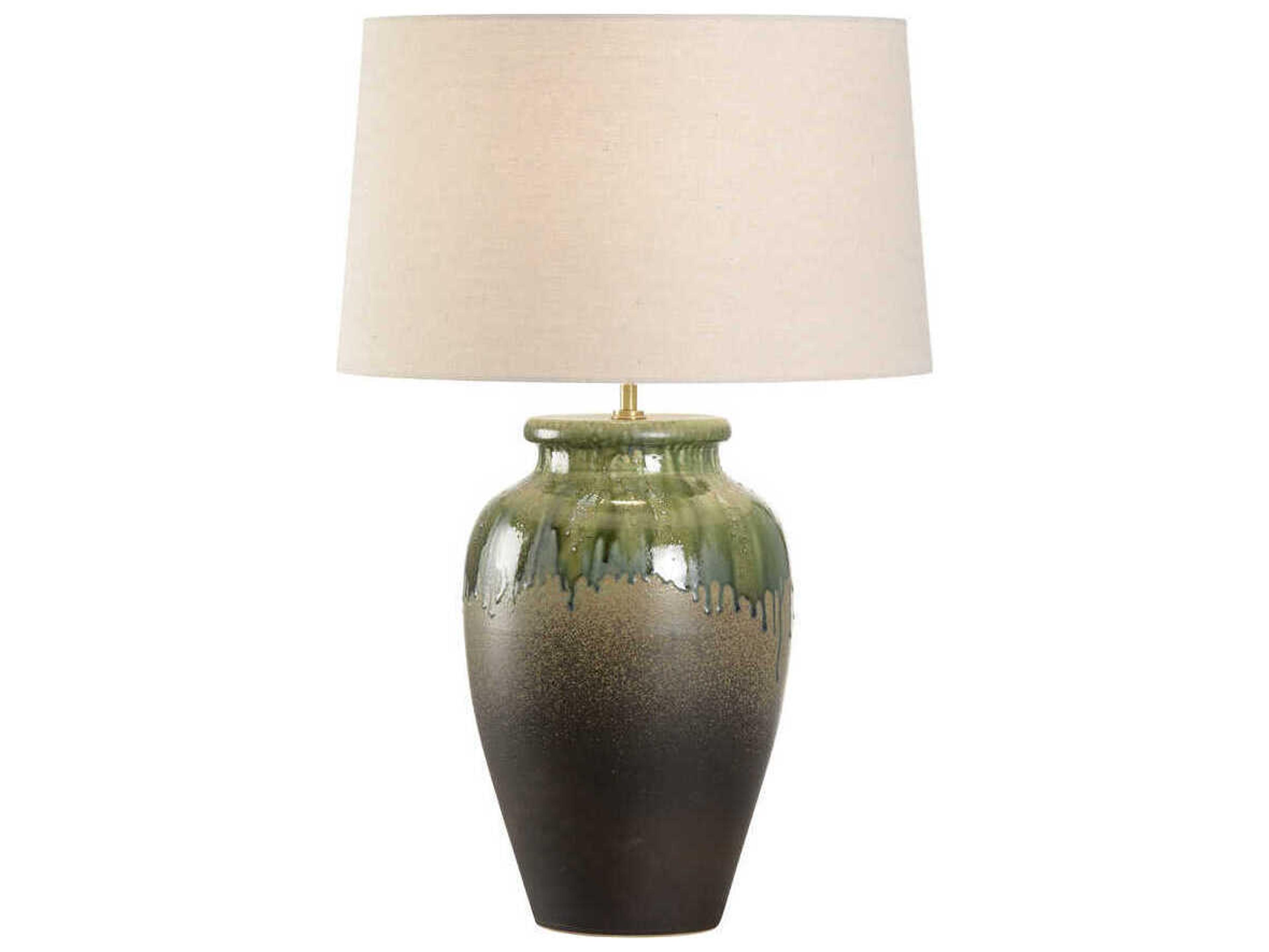 Shiga Yamato Brown Green Tan Linen Buffet Lamp
