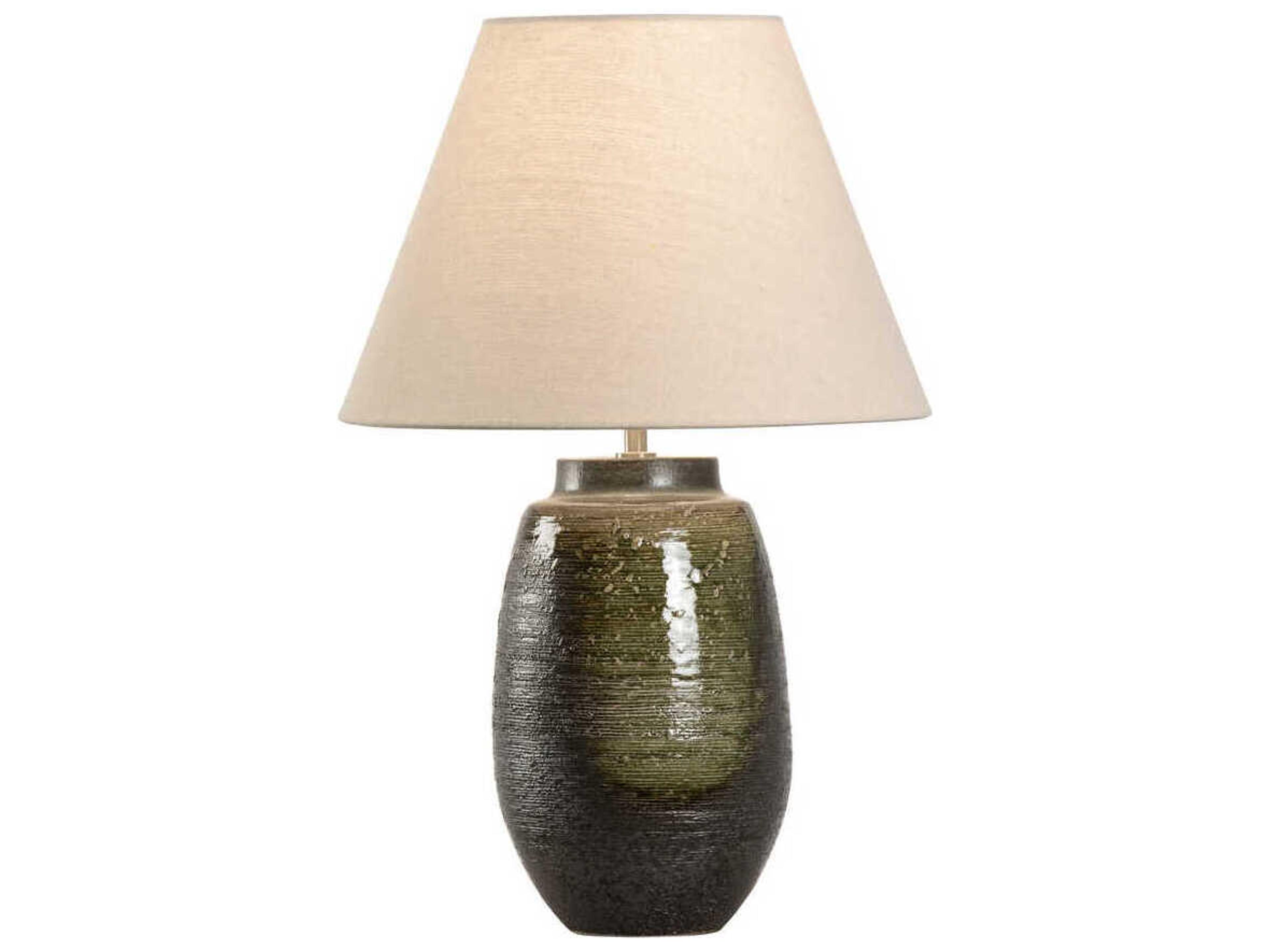Shiga Minato Green Brown Tan Linen Table Lamp