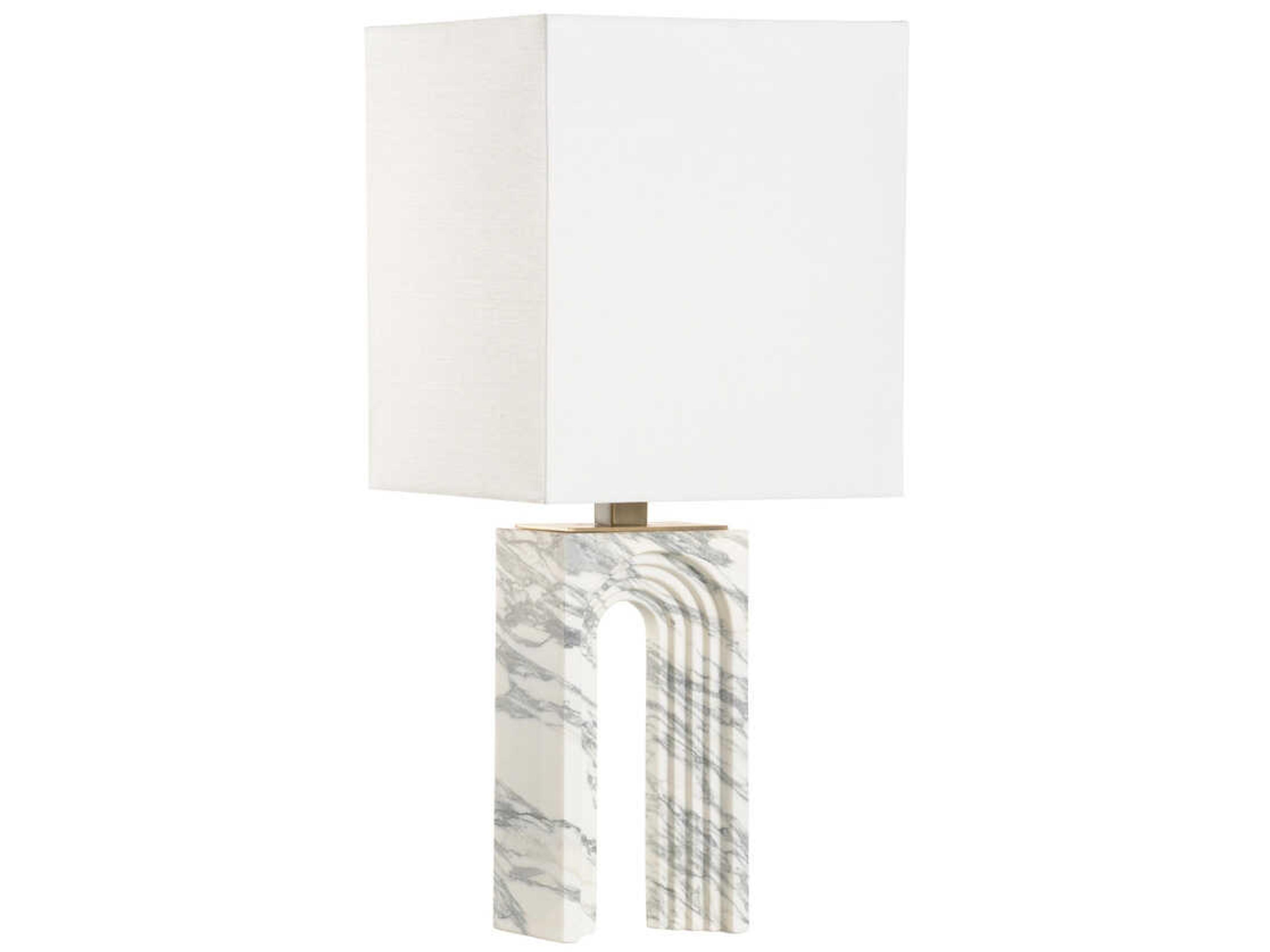 Curvature Arabescato Coffee Bronze Off White Linen Buffet Lamp