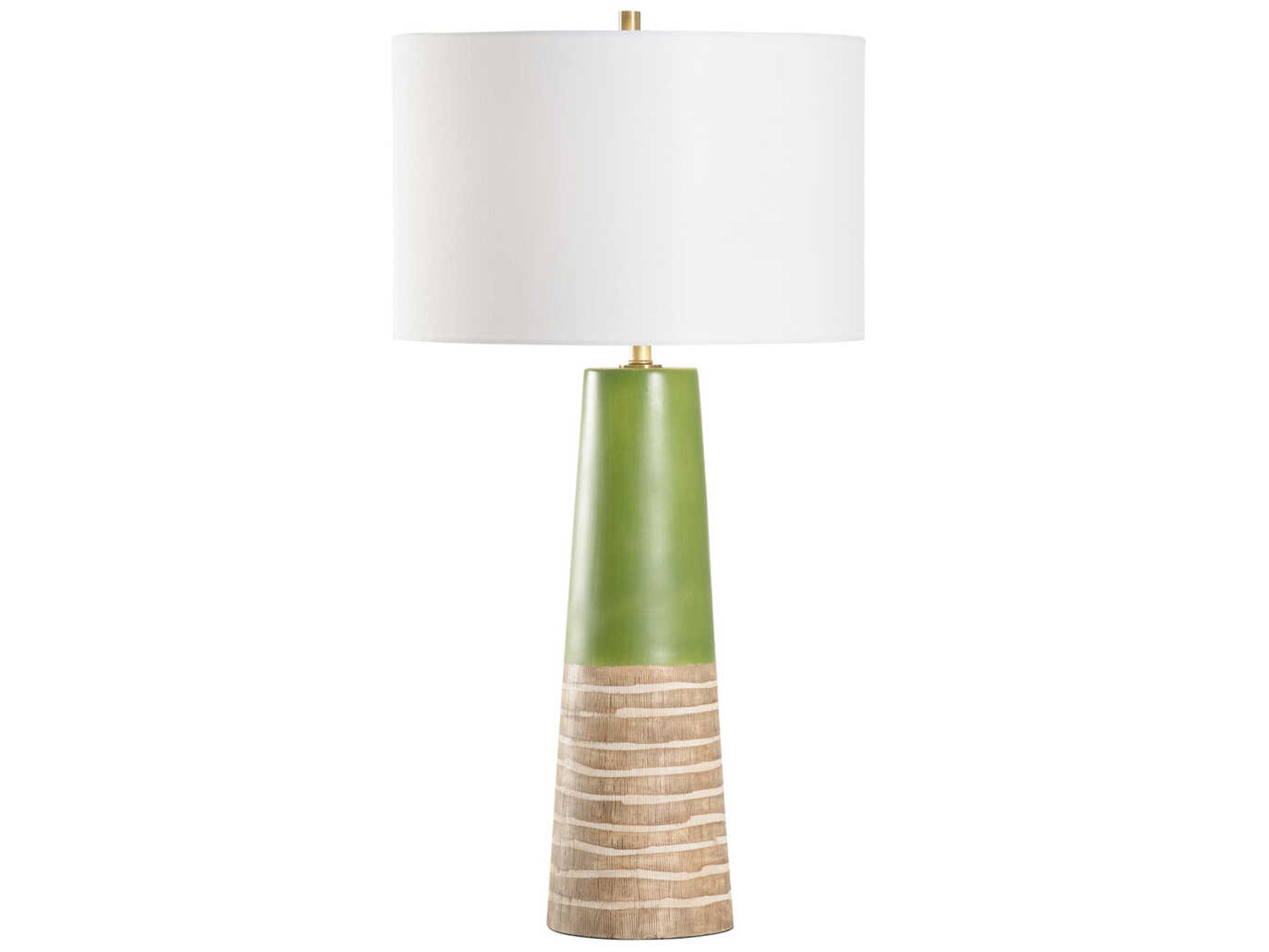 Wildwood Manila Palm Green Brown Off White Linen Buffet Lamp