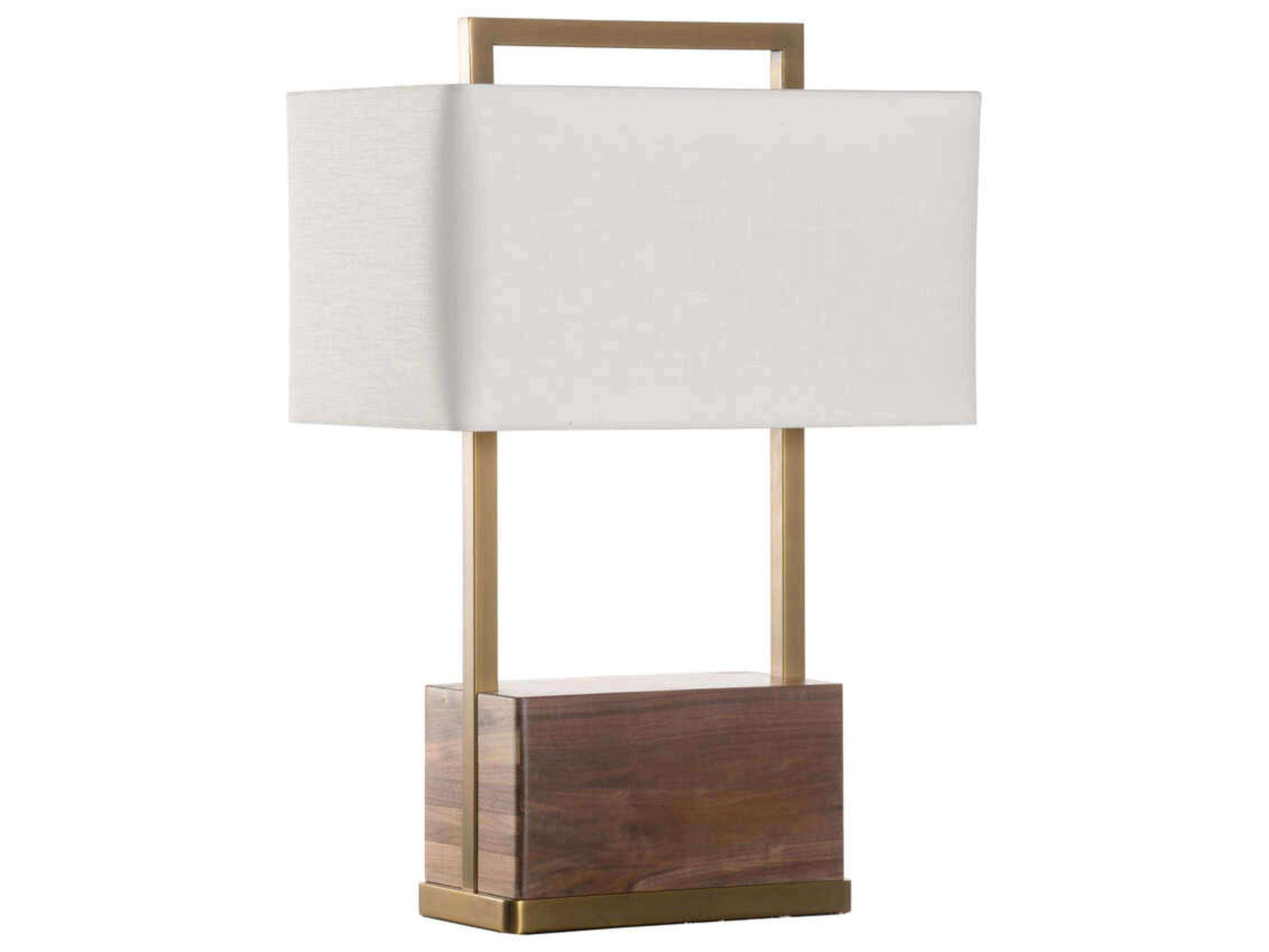 Wildwood Hayes Walnut Antique Brass Off White Linen Buffet Lamp