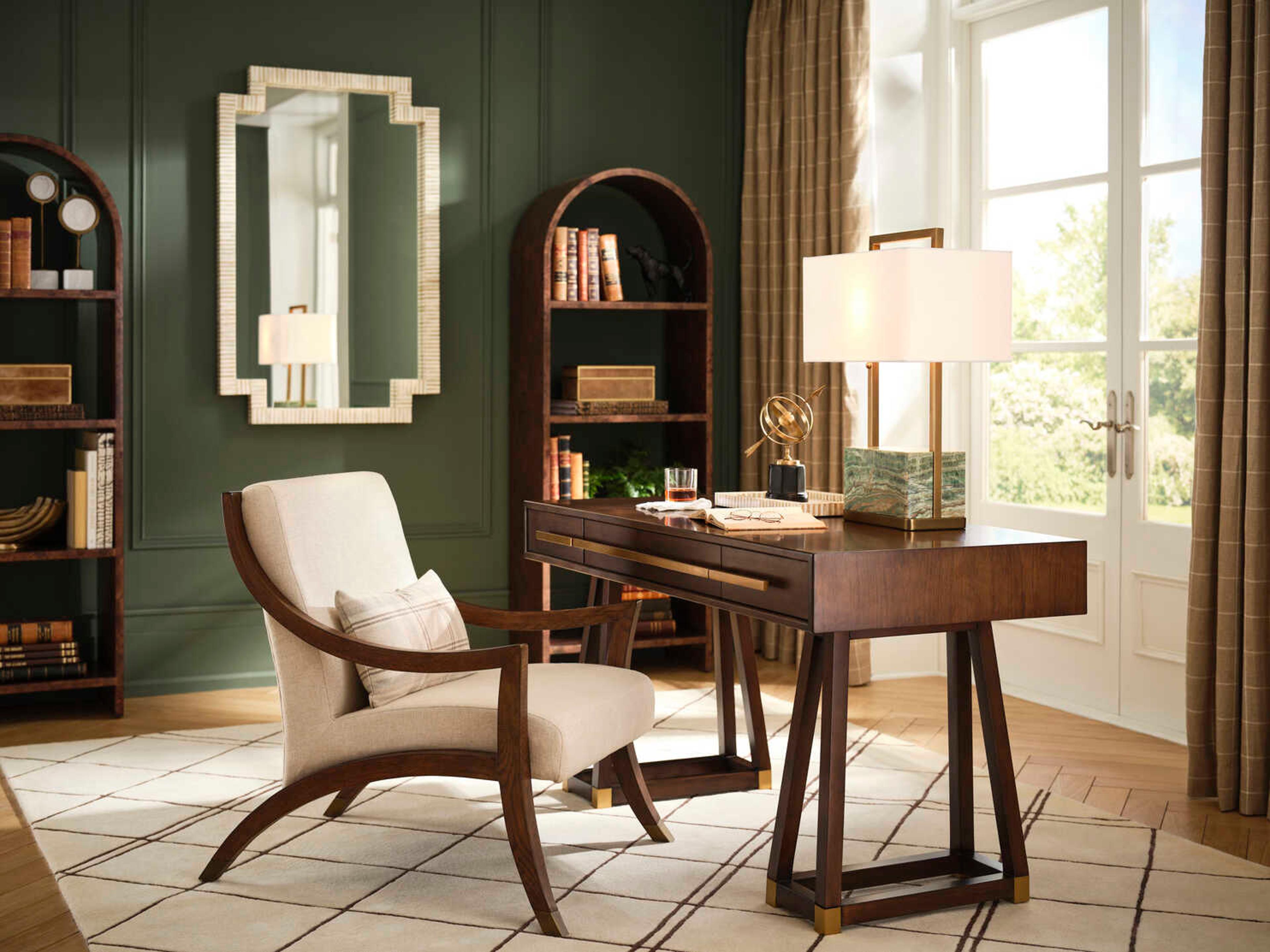 Wildwood Paris Natural Green Antique Brass Off White Linen Buffet Lamp