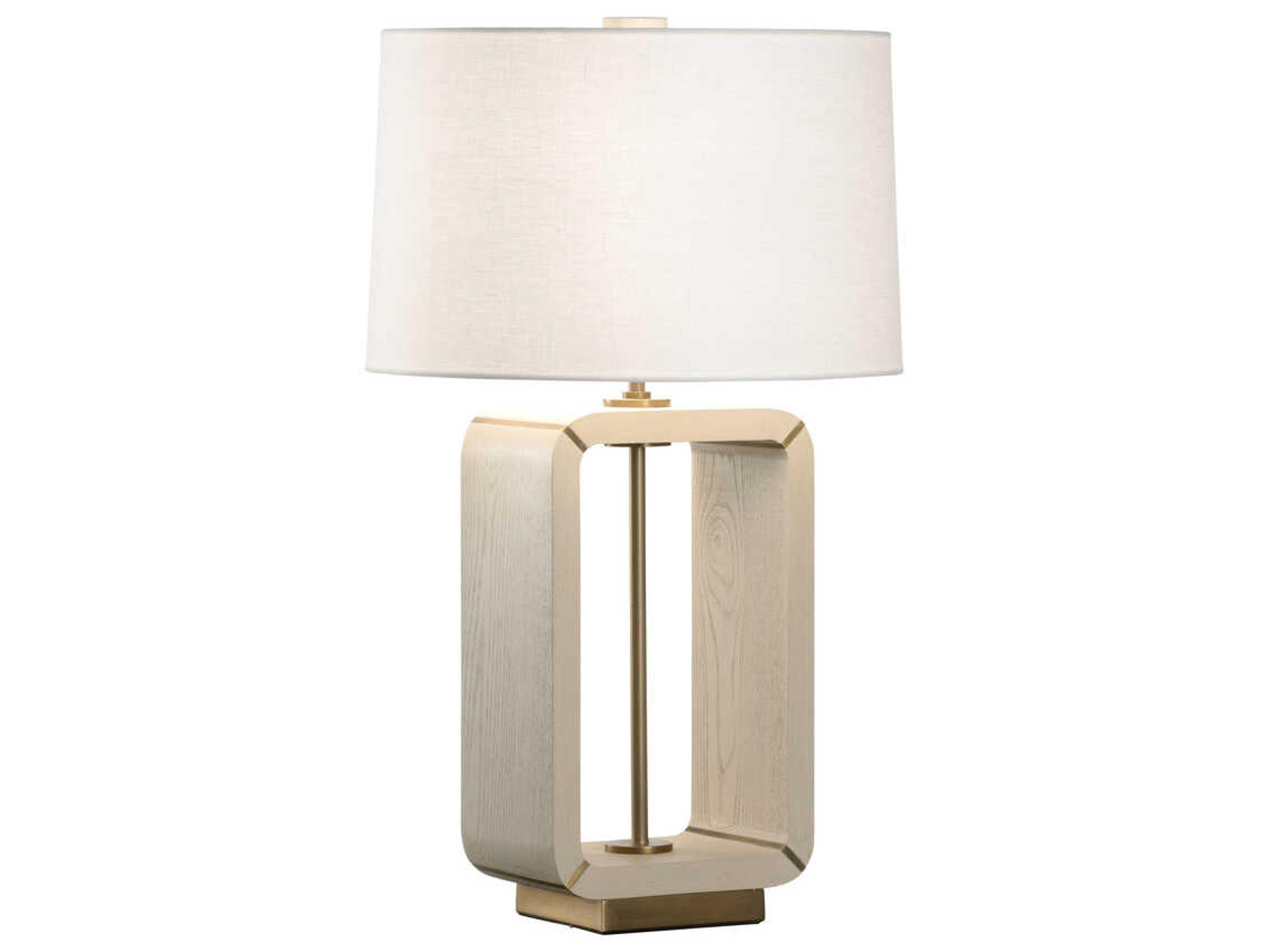 Wildwood Oak Island Taupe Antique Brass Off White Linen Buffet Lamp