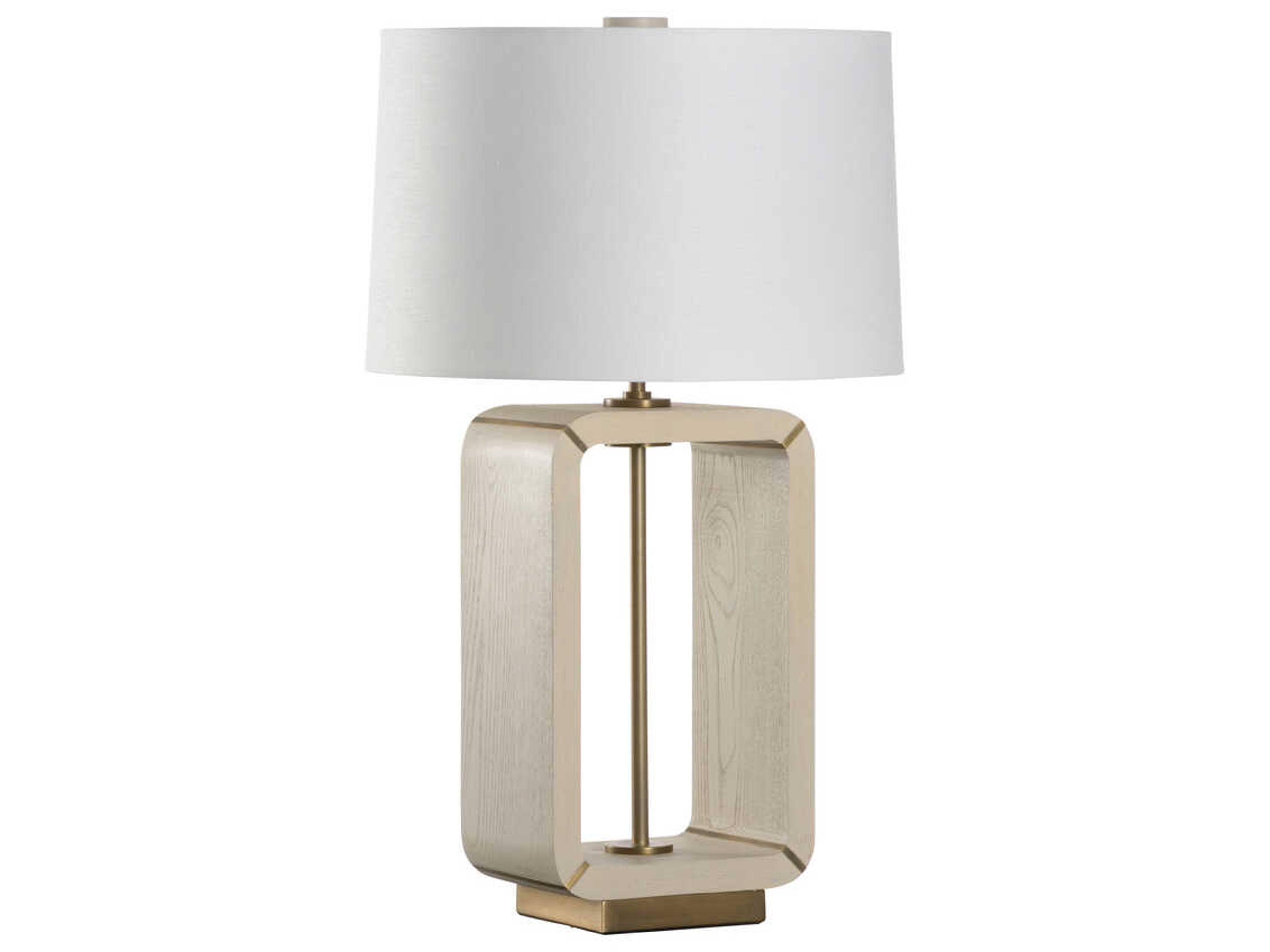 Wildwood Oak Island Taupe Antique Brass Off White Linen Buffet Lamp