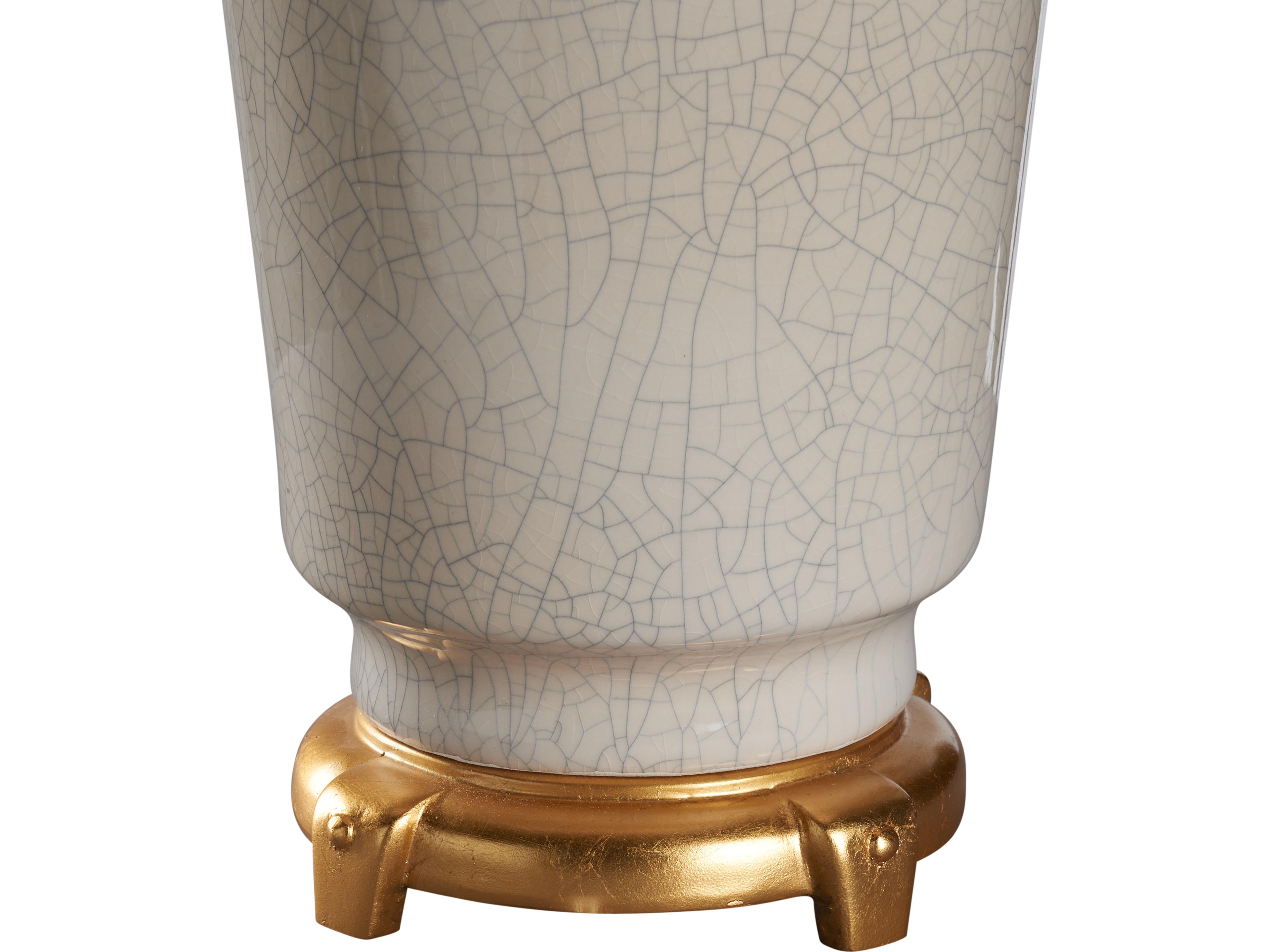 Wildwood Crackled Snow Glaze Antique Gold Leaf White Table Lamp