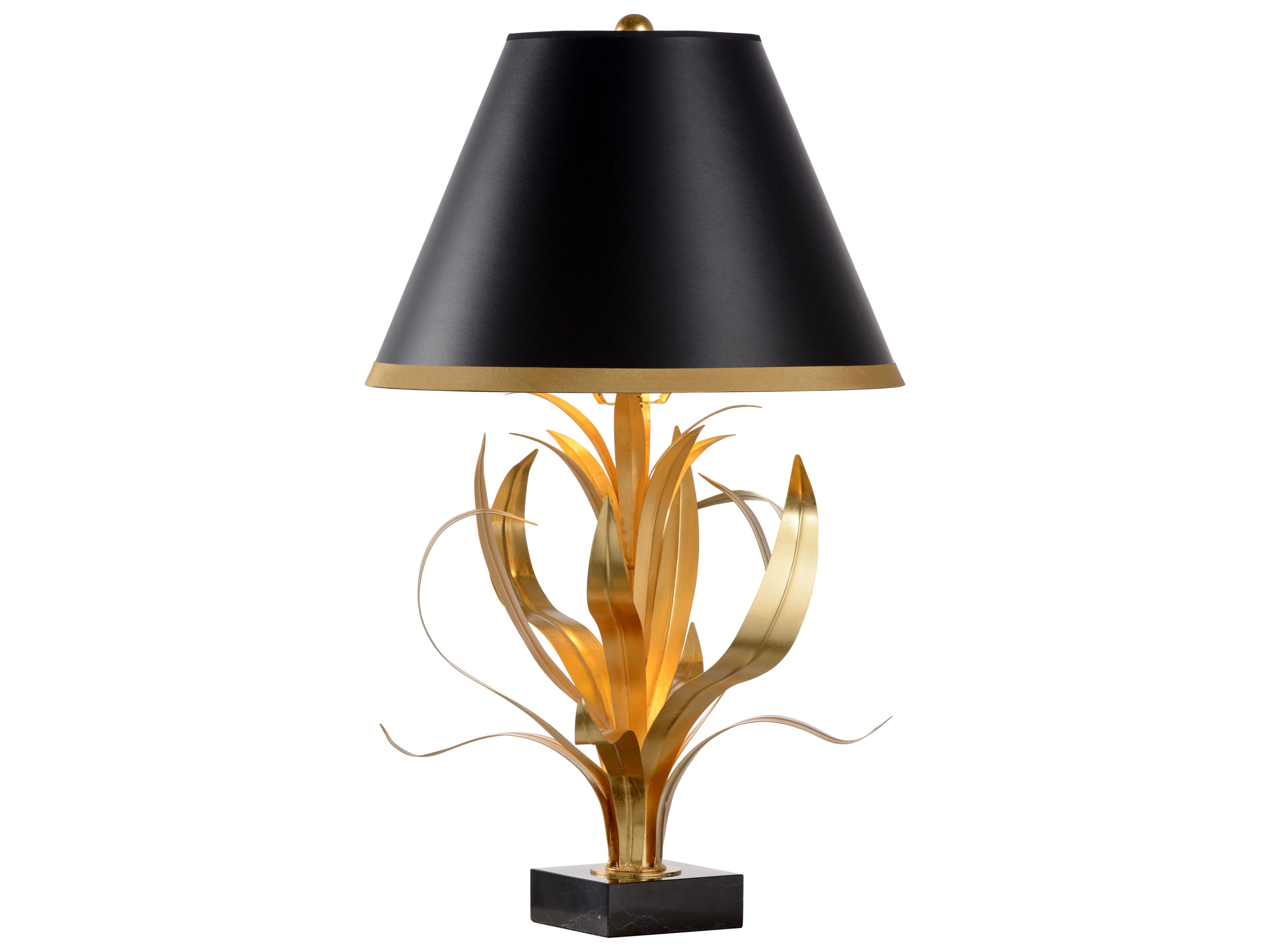 Larry Laslo Antique Gold Leaf Natural Black Paper Table Lamp