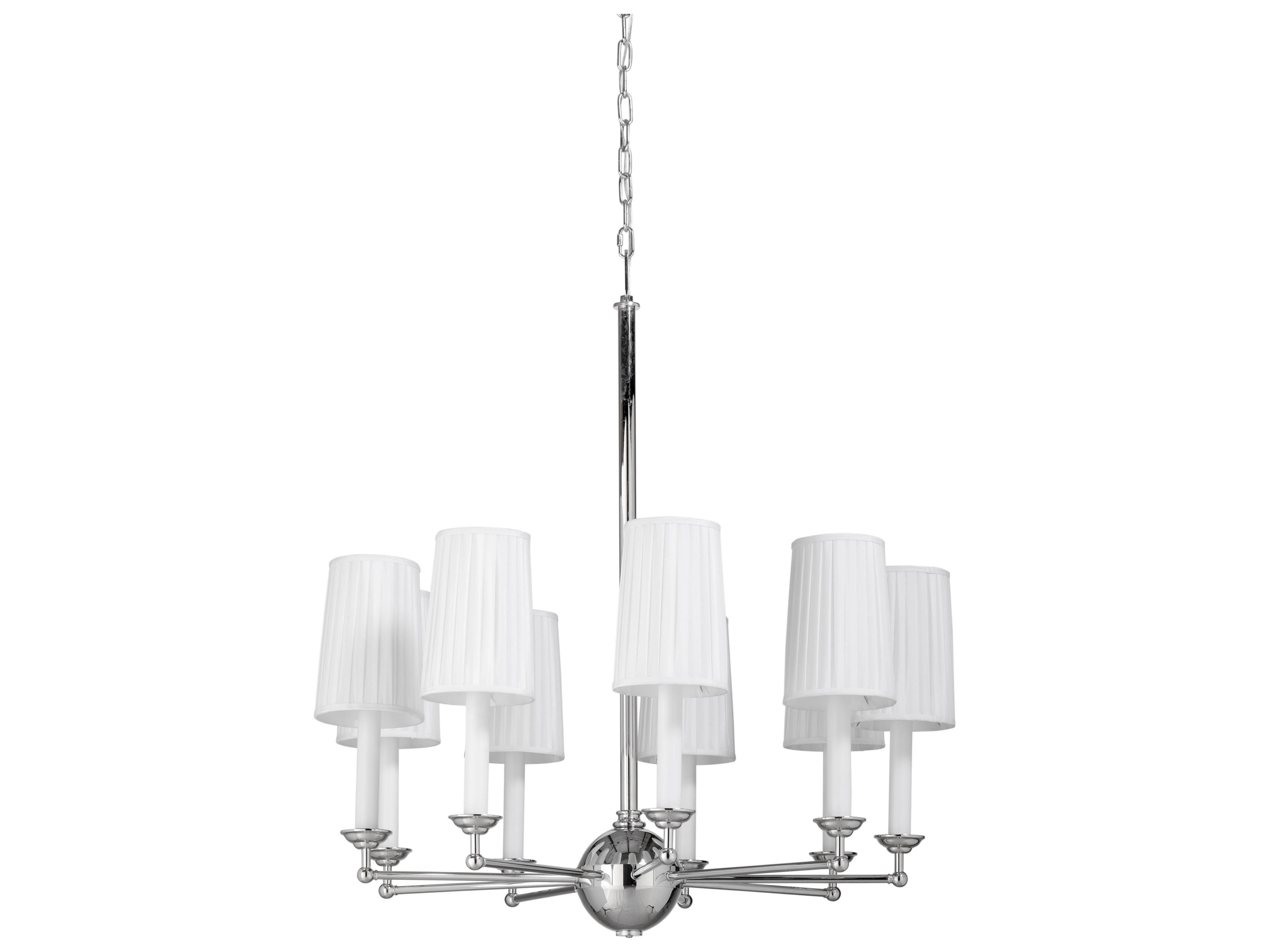 Matthew Frederick 9-Light Polished Nickel Off White Silkette Candelabra Cylinder Chandelier