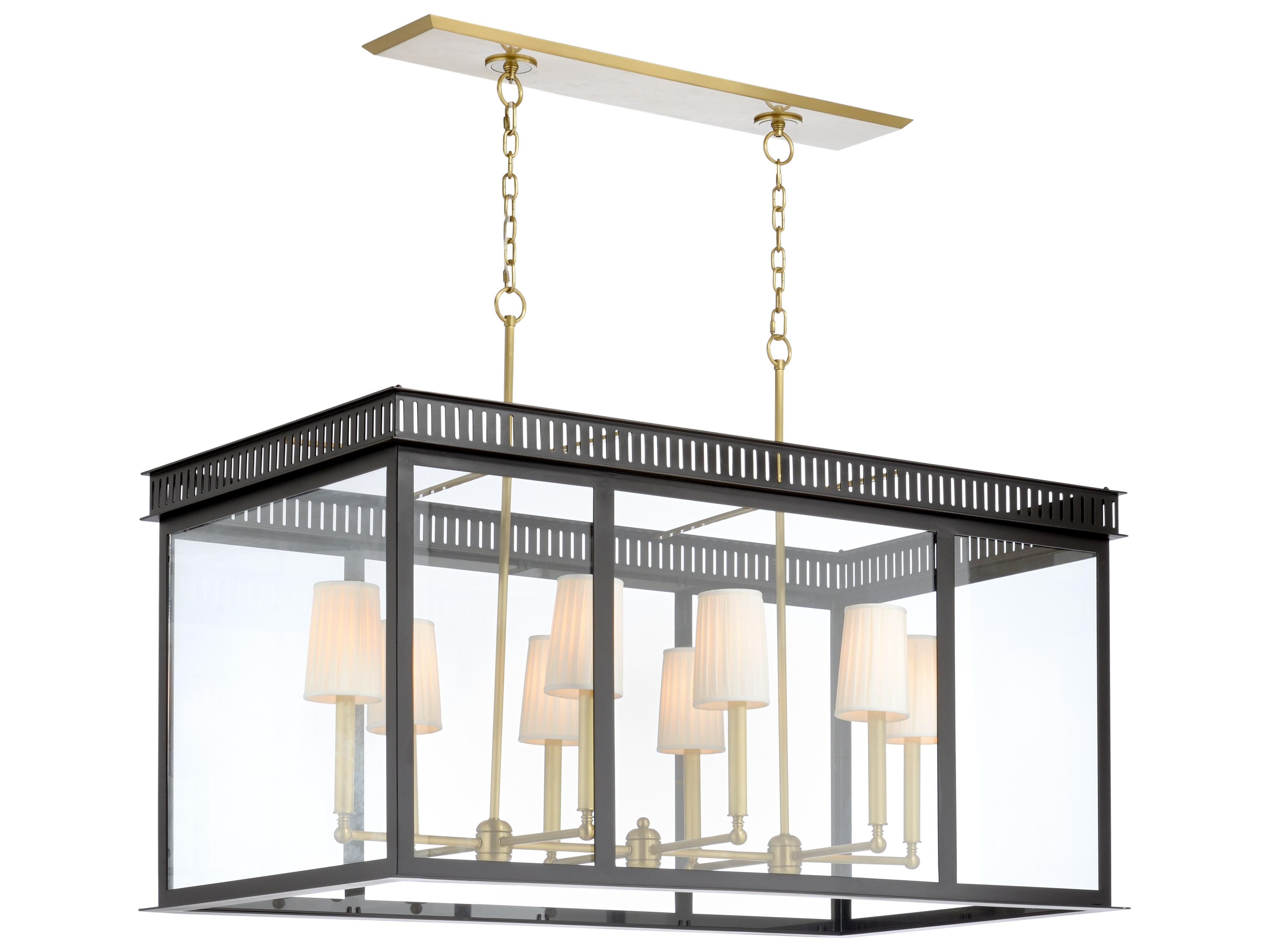 Matthew Frederick 8-Light Black Antique Brass Clear Lantern Island Pendant