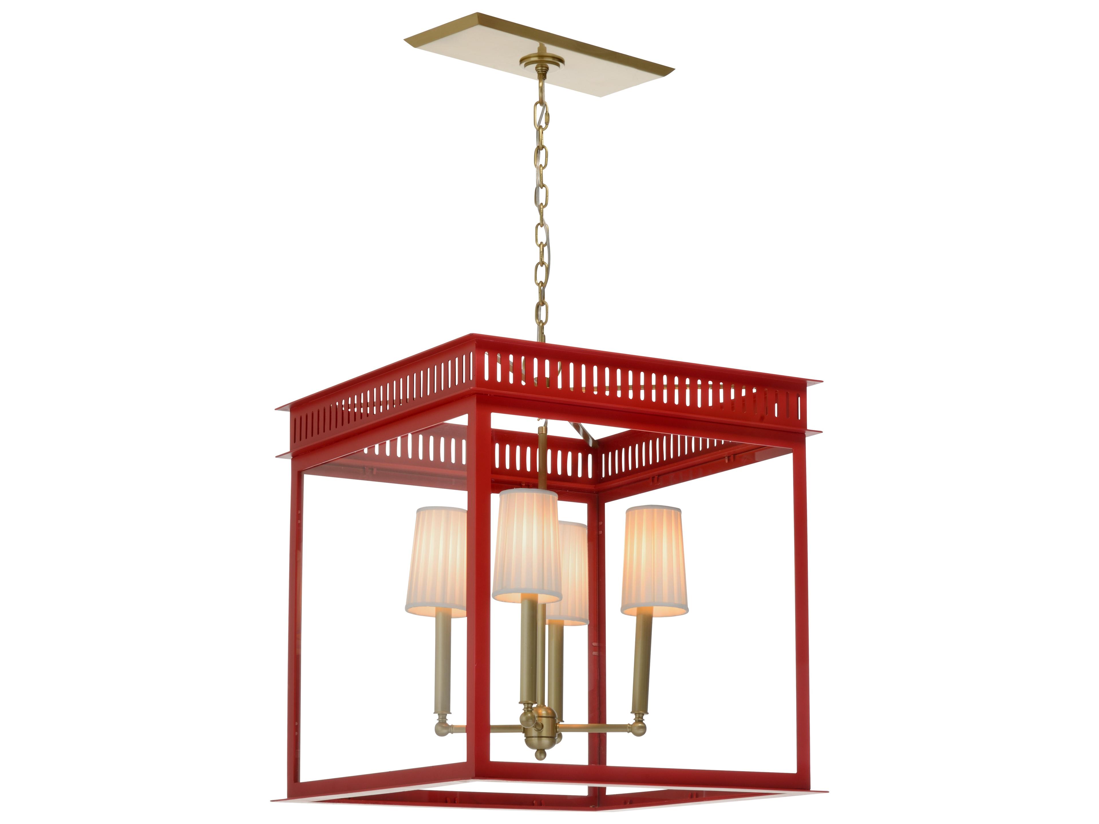 Matthew Frederick 4-Light Antique Red Lacquer Clear Traditional Lantern Pendant