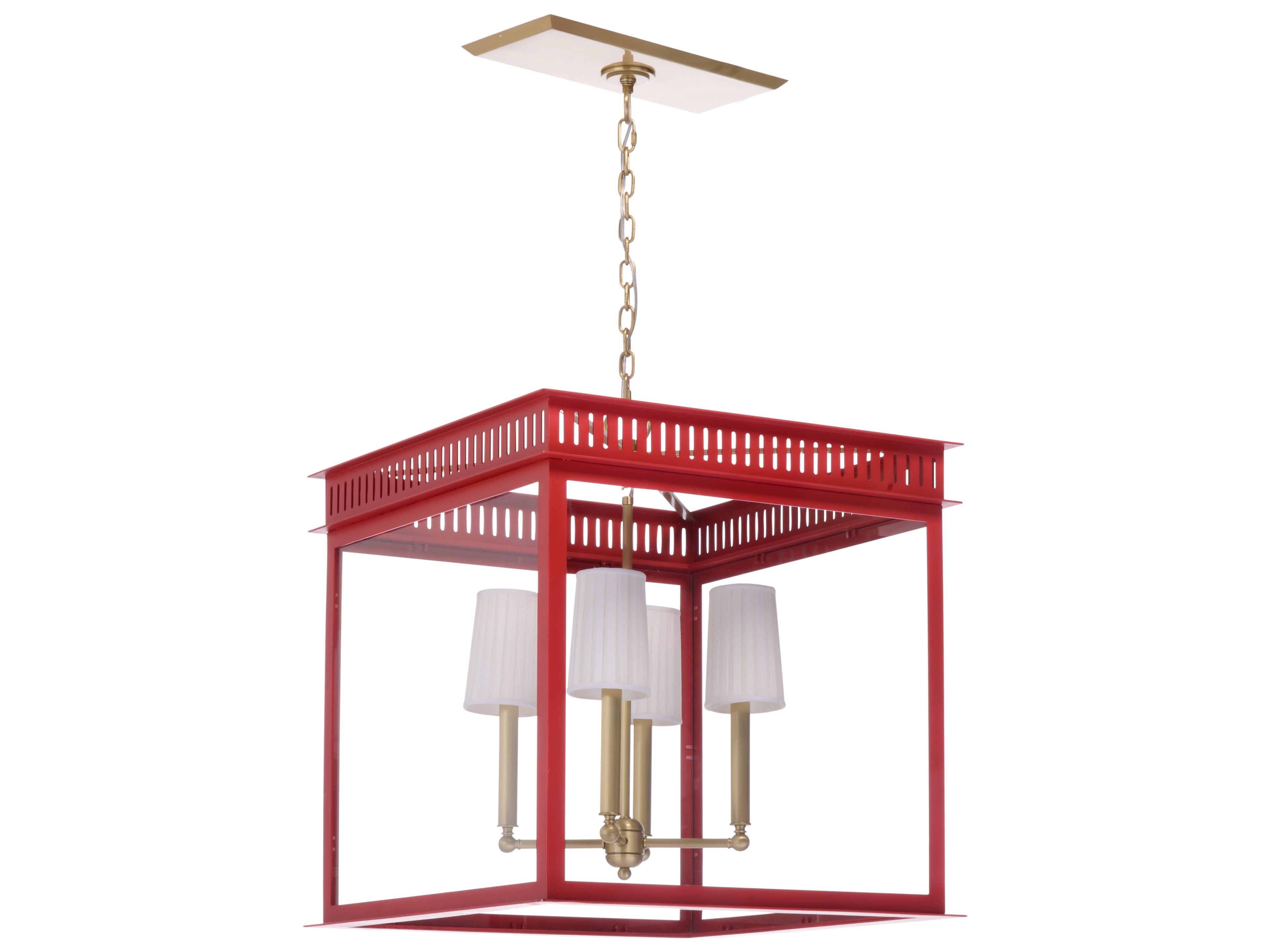 Wildwood Matthew Frederick 4-Light Antique Red Lacquer Clear Traditional Lantern Pendant