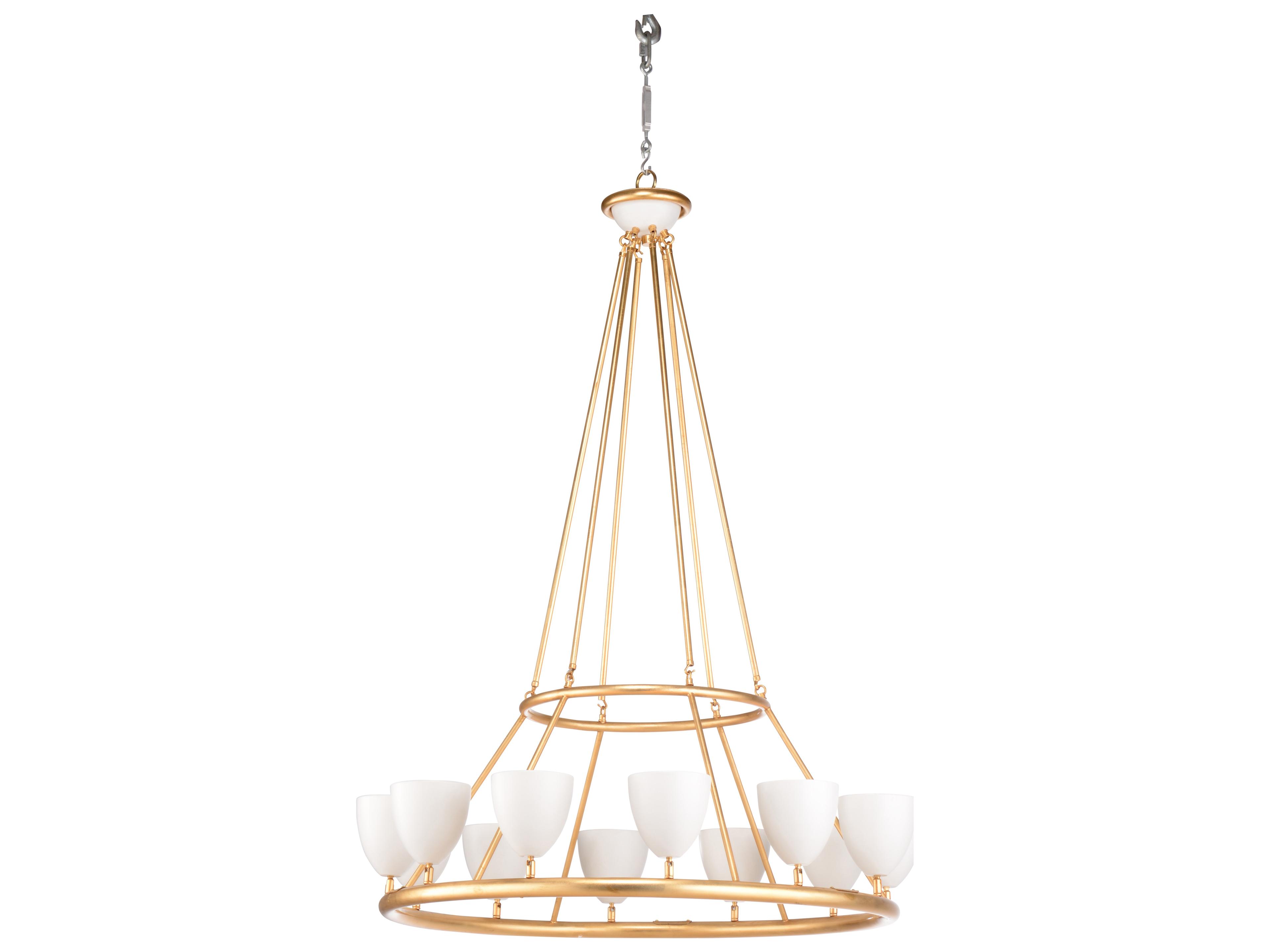 Larry Laslo 12-Light Antique Gold Leaf Matte White Candelabra Geometric Chandelier