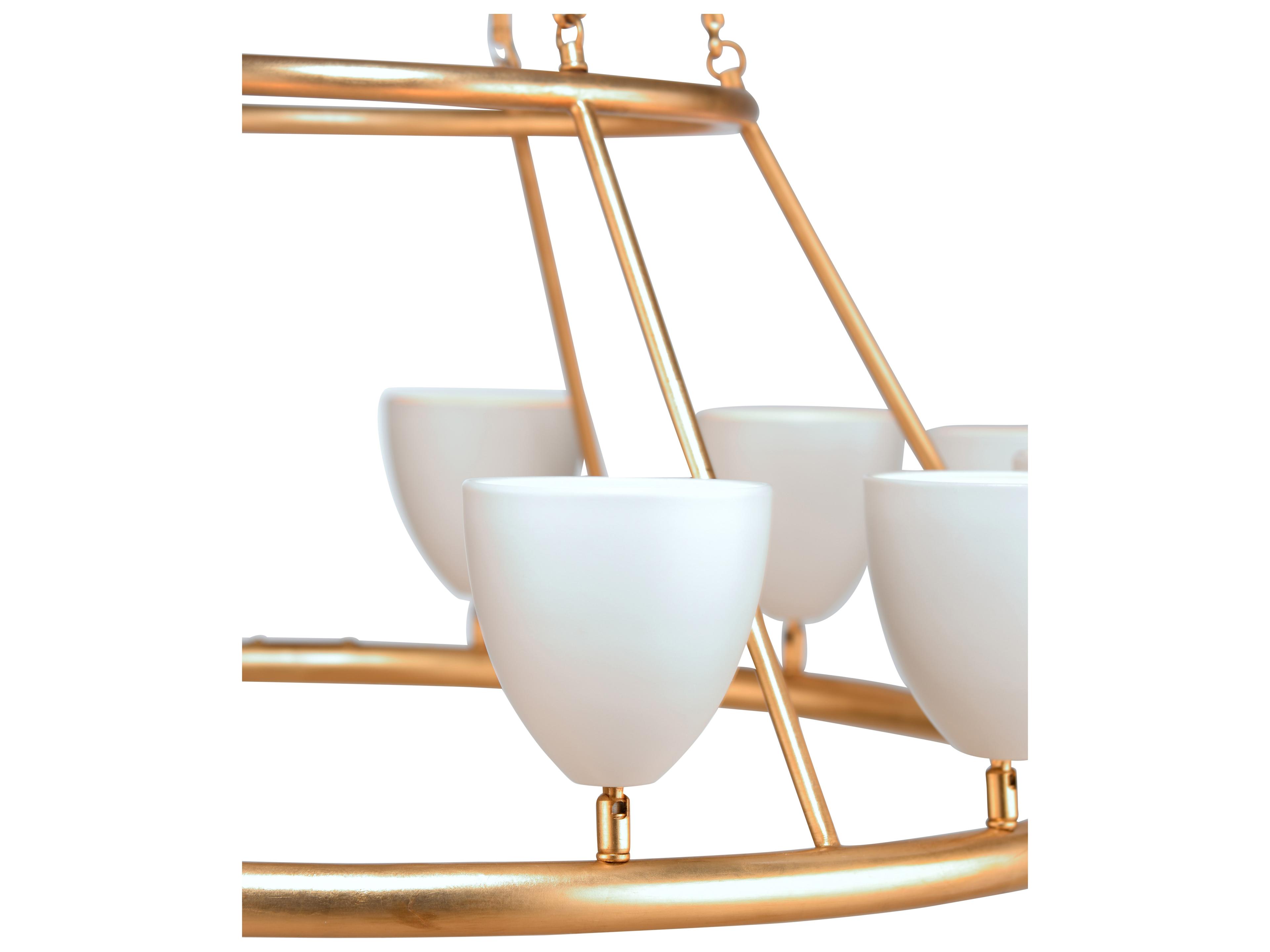 Wildwood Larry Laslo 12-Light Antique Gold Leaf Matte White Candelabra Geometric Chandelier