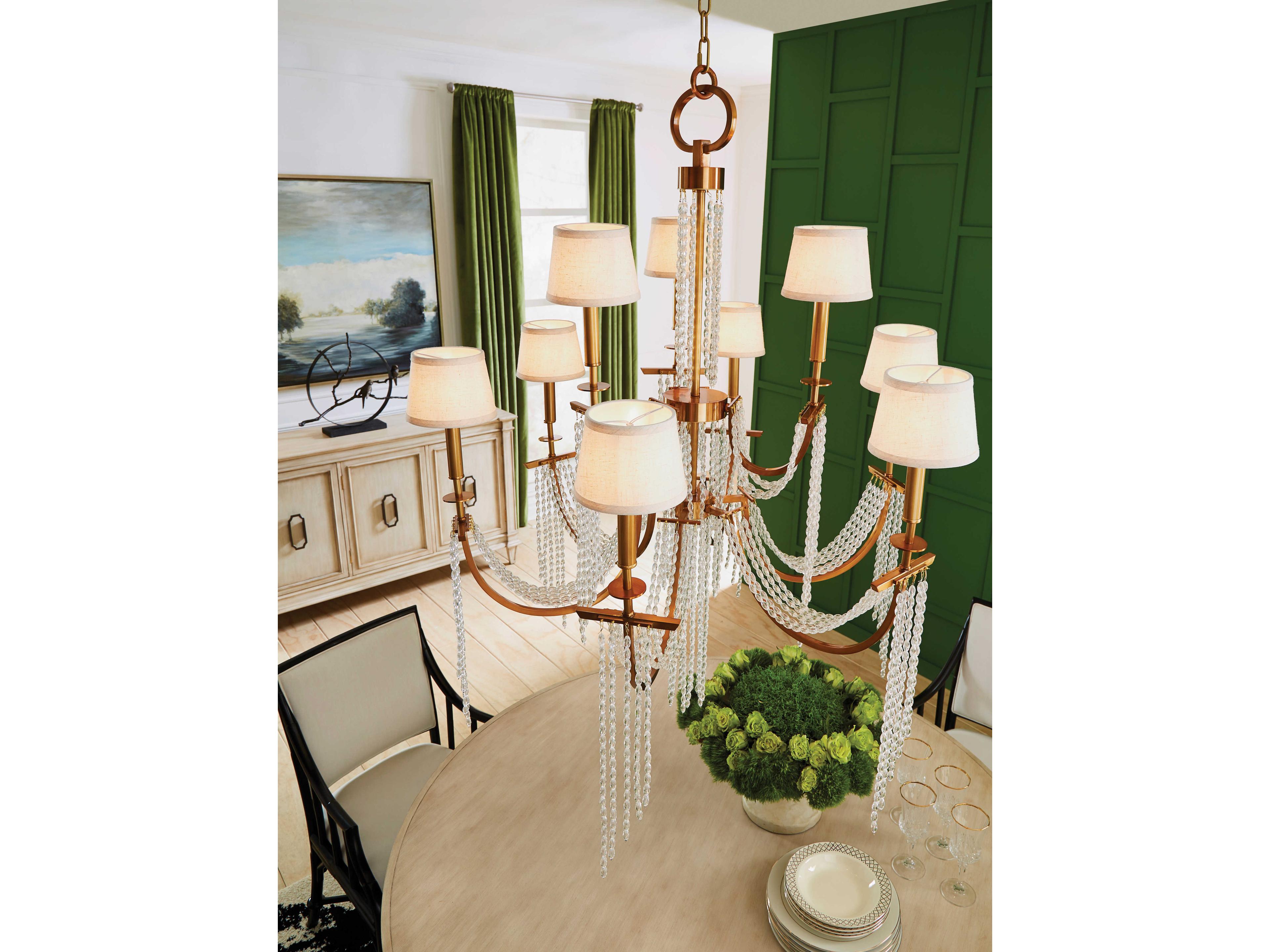 Wildwood Mackie 9-Light Antique Brass Clear Candelabra Tiered Chandelier