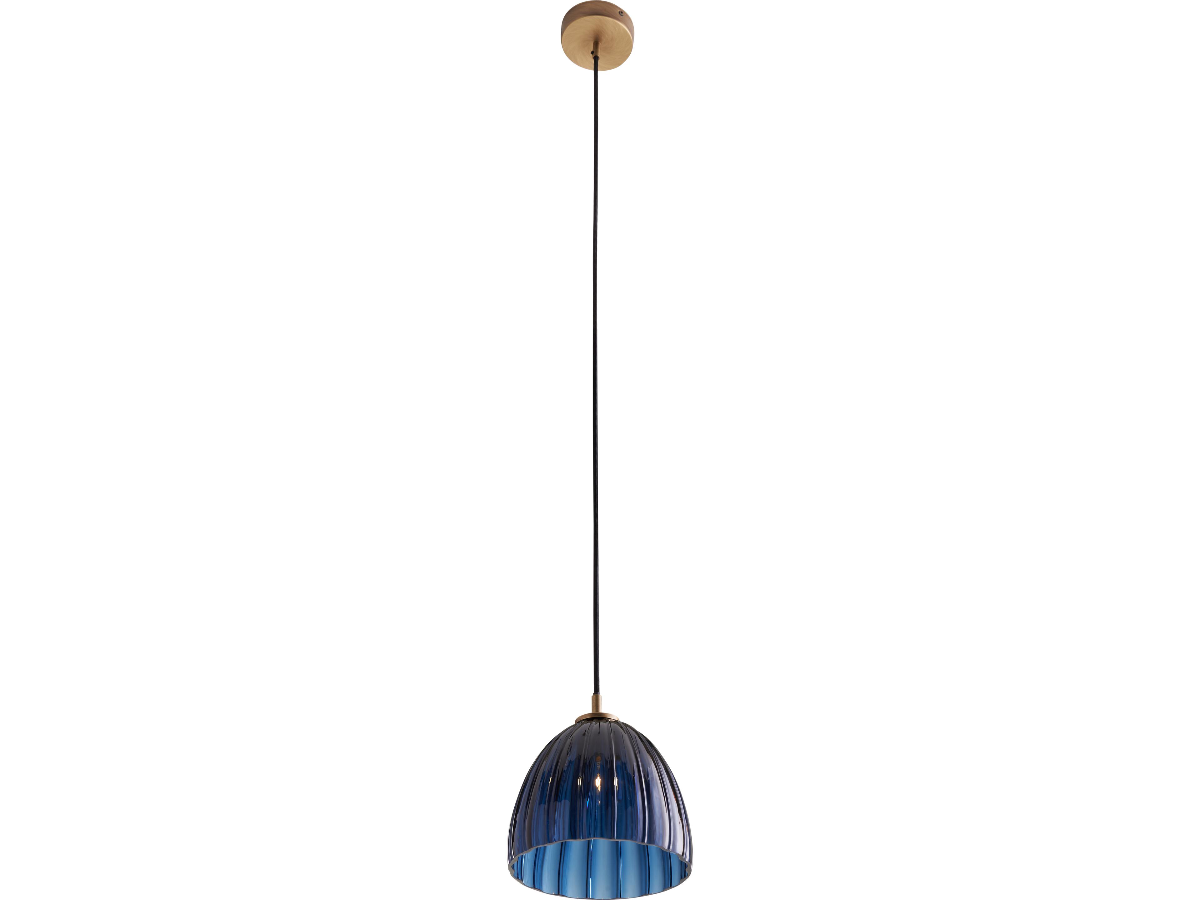 Wildwood 1-Light Blue Avio Blown Antique Brass Dome Pendant