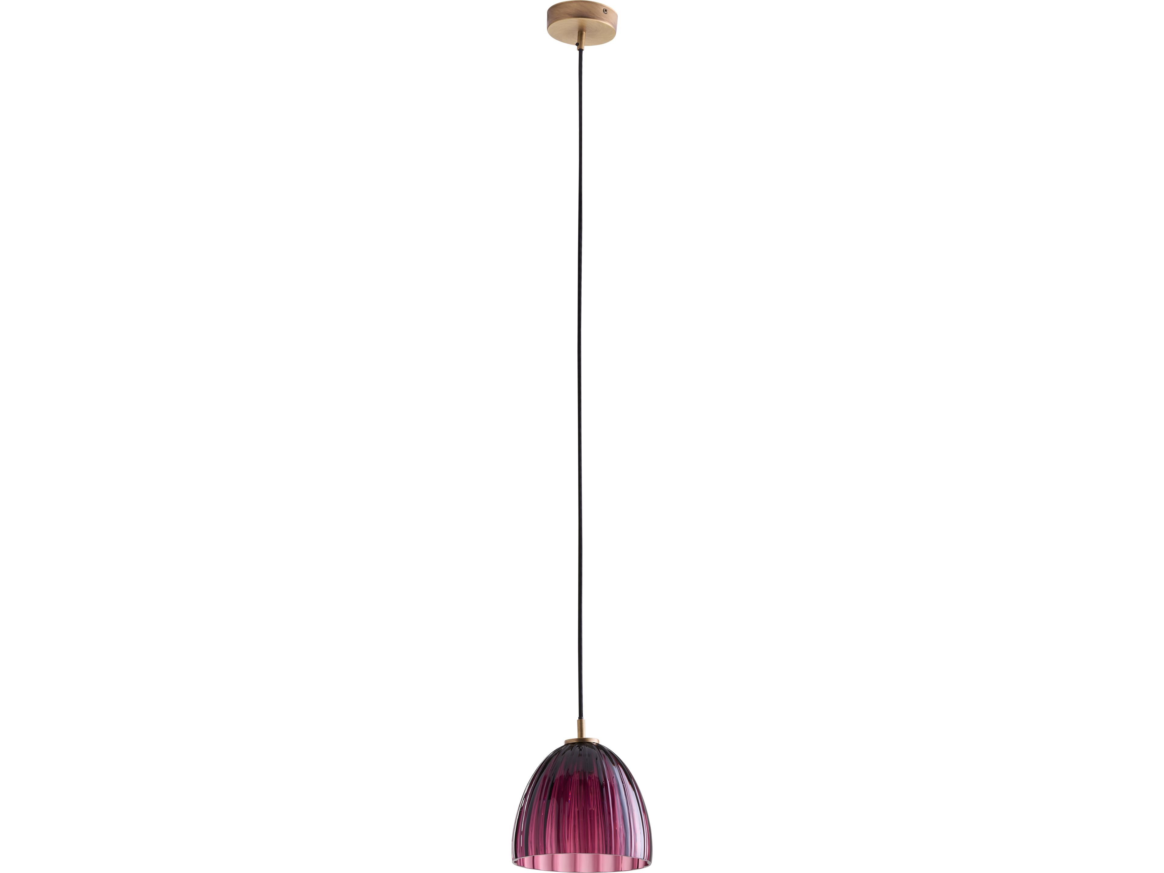 1-Light Aubergine Blown Antique Brass Purple Dome Mini Pendant