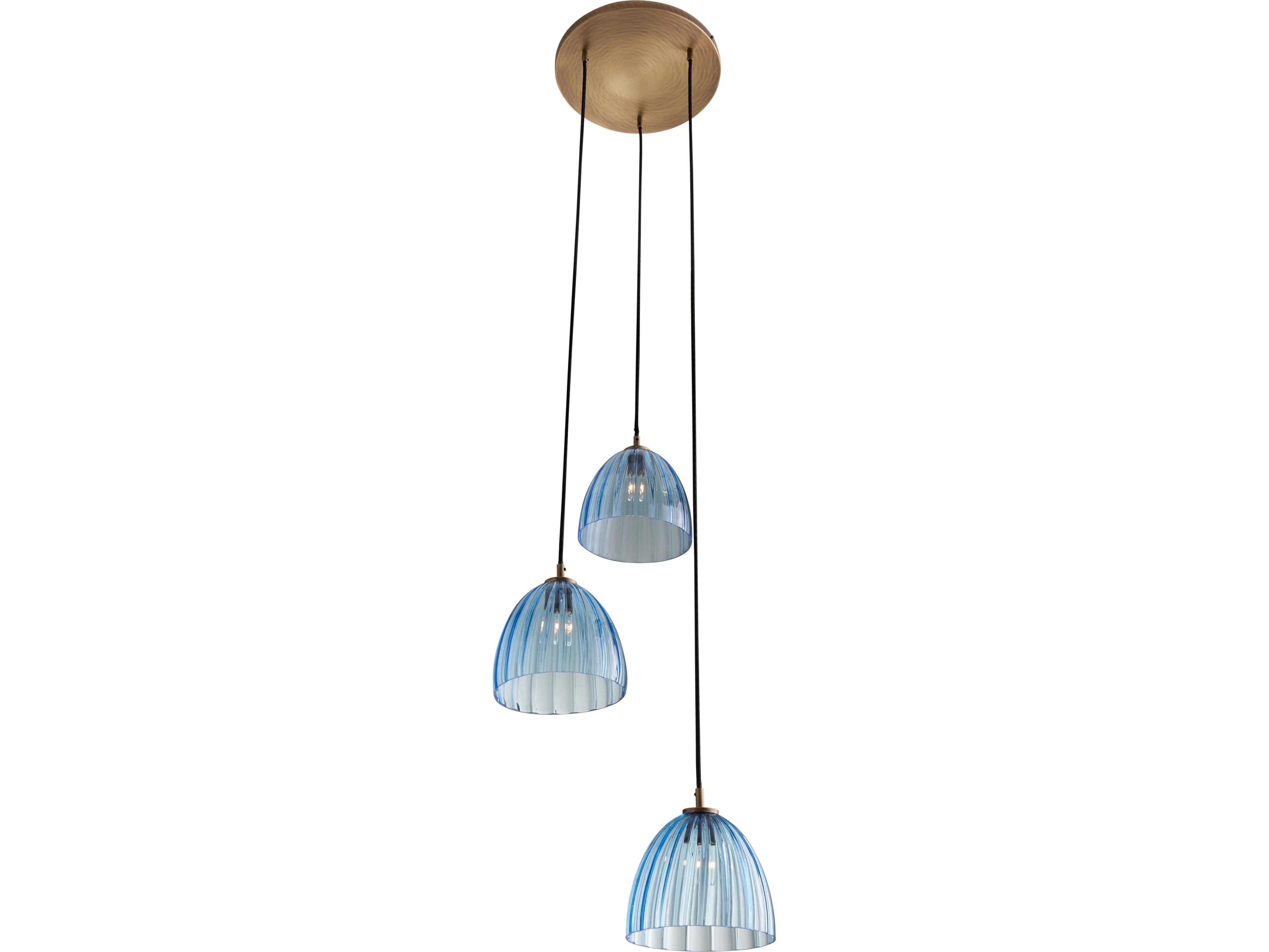 Wildwood 3-Light Aqua Antique Brass Blue Dome Pendant