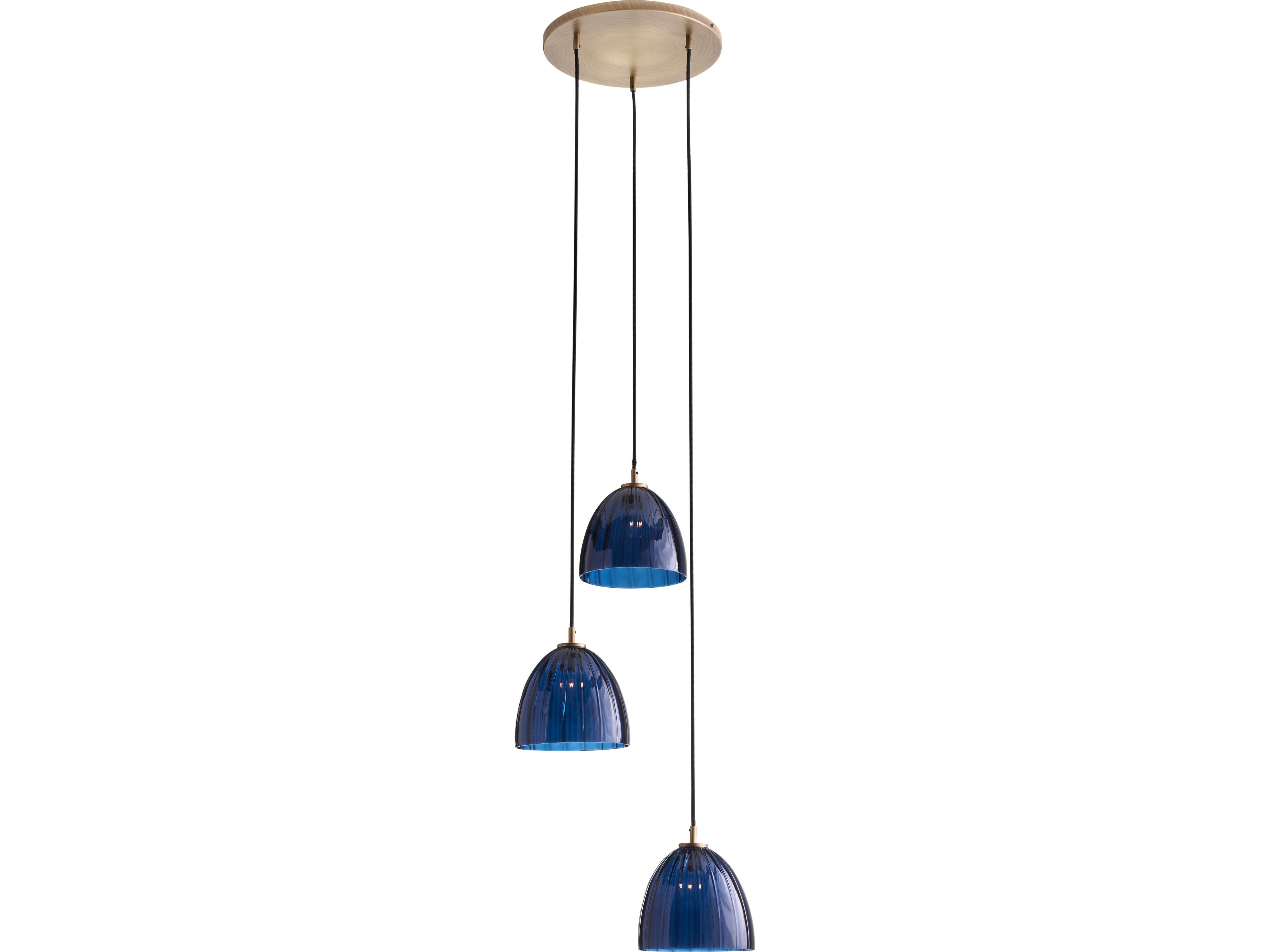 3-Light Blue Avio Antique Brass Dome Pendant