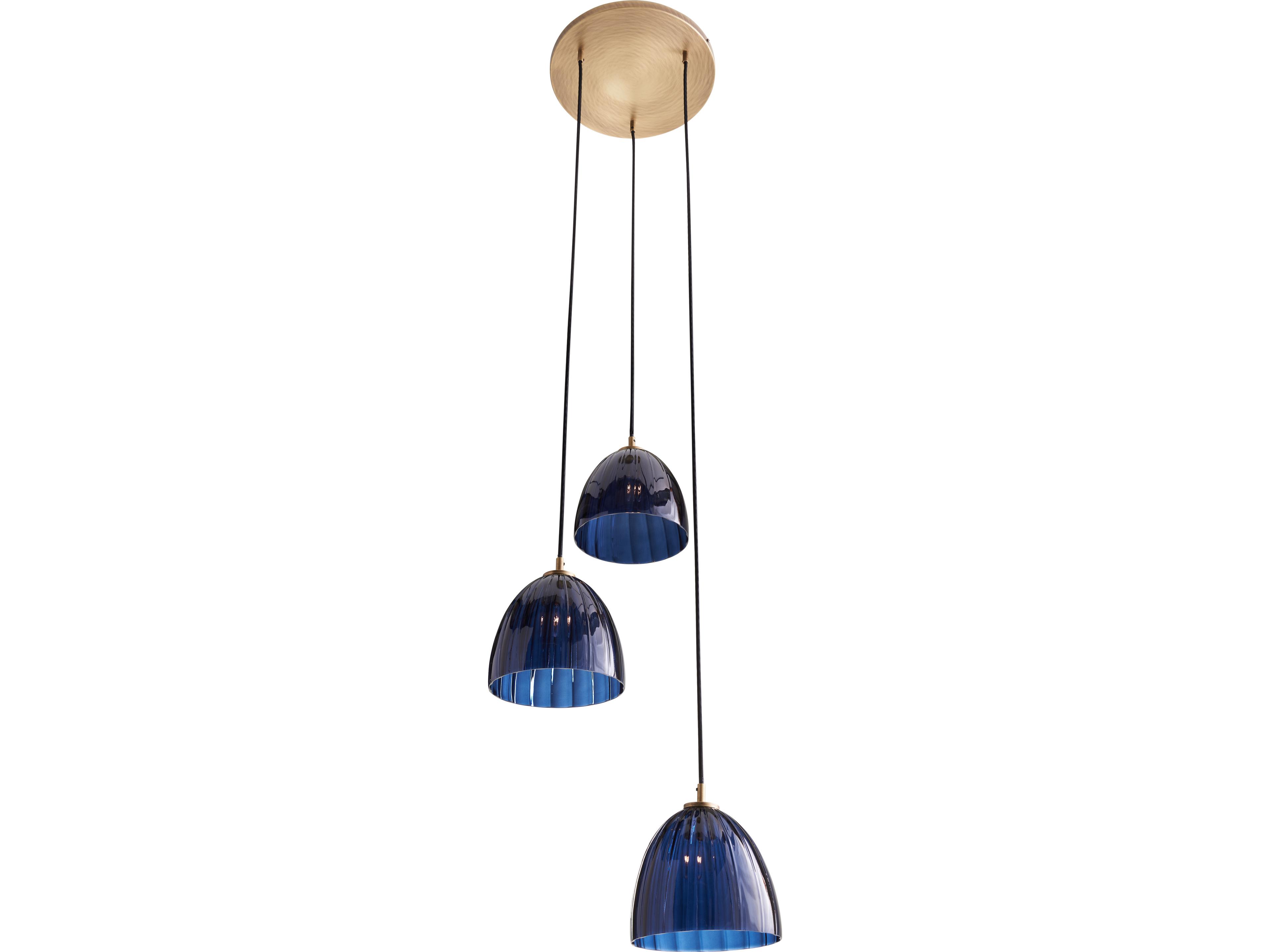 Wildwood 3-Light Blue Avio Antique Brass Dome Pendant