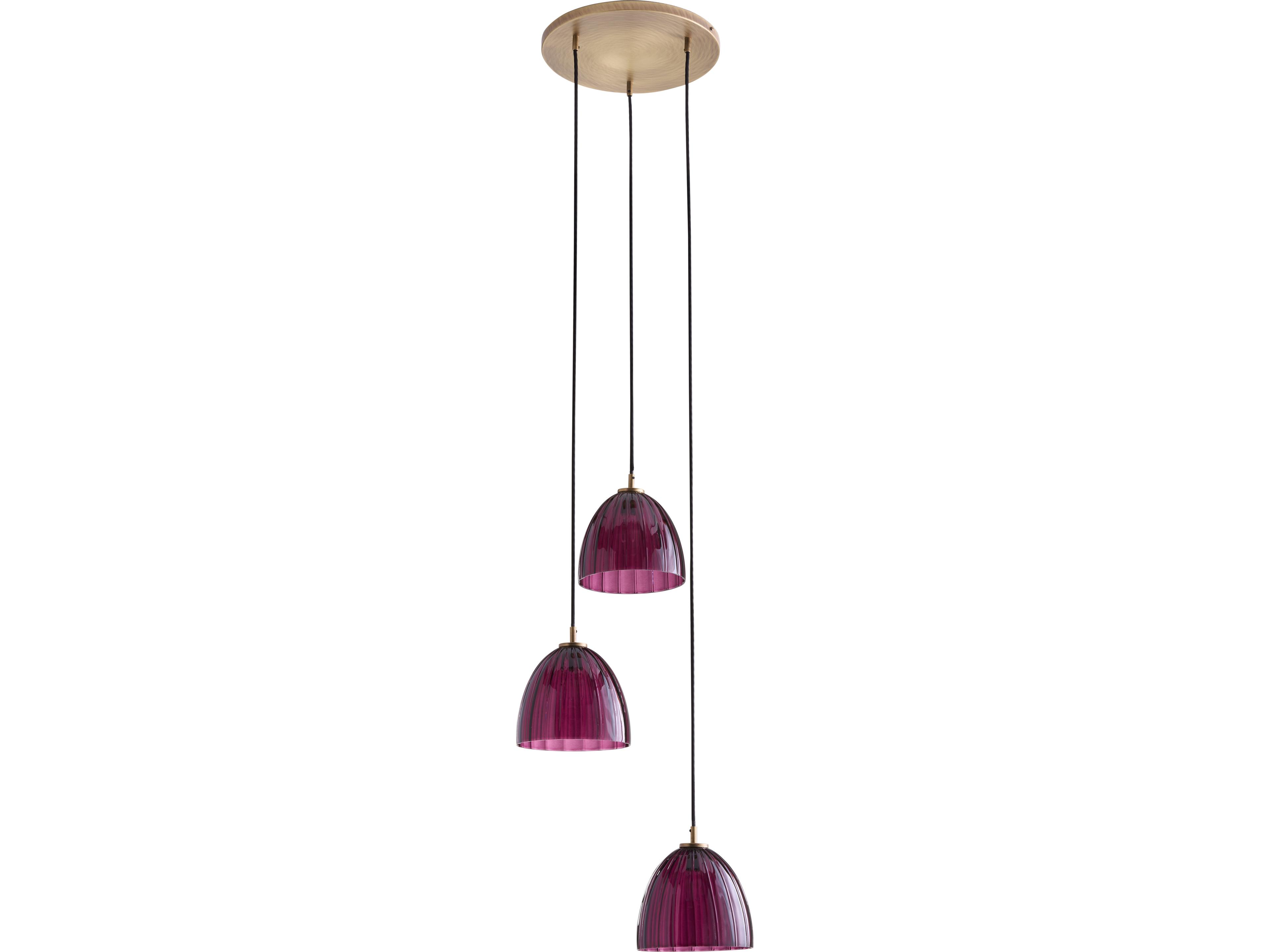 Wildwood 3-Light Aubergine Antique Brass Purple Dome Pendant