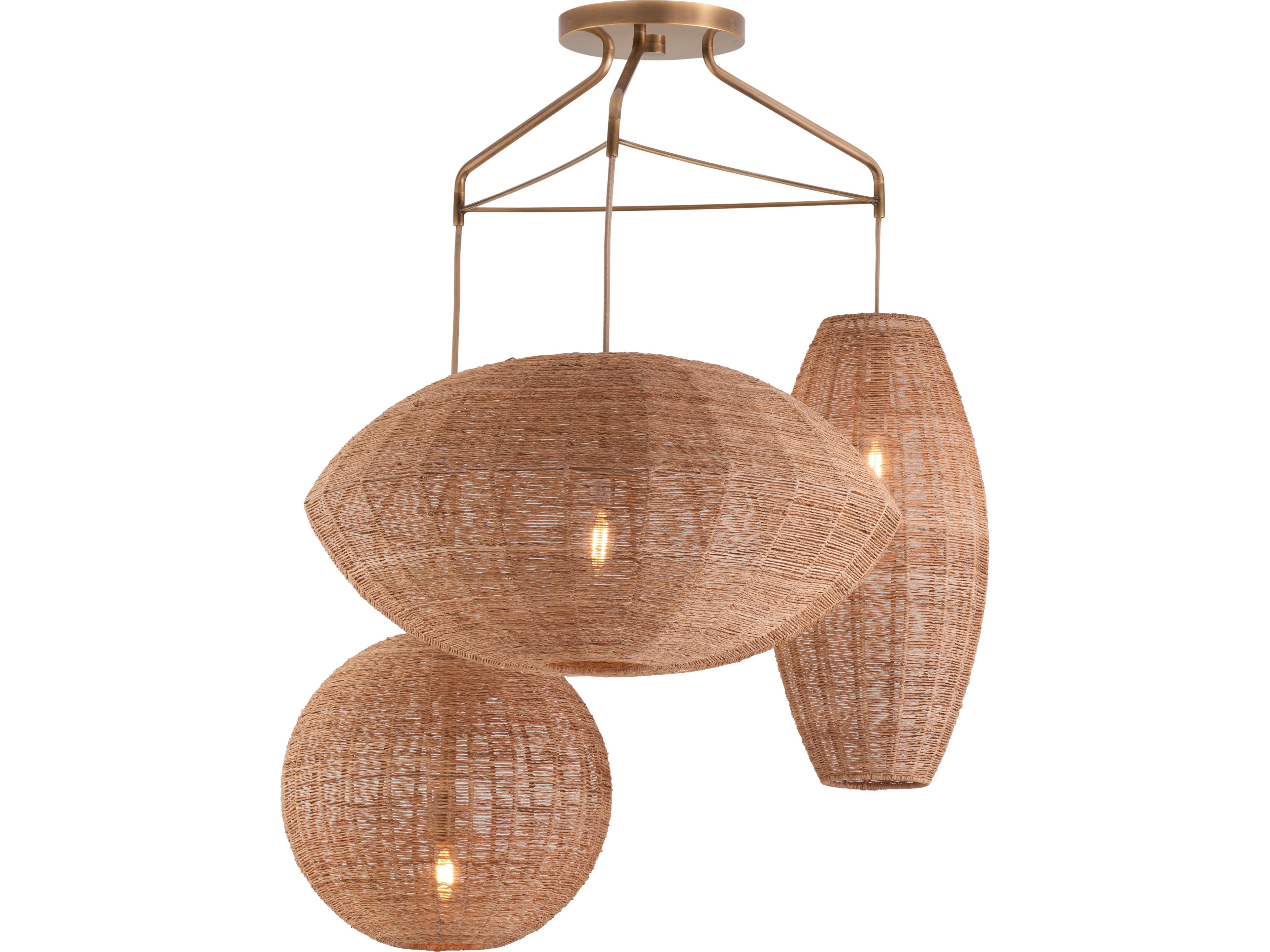 Wildwood 3-Light Natural Antique Brass Brown Cylinder Globe Pendant