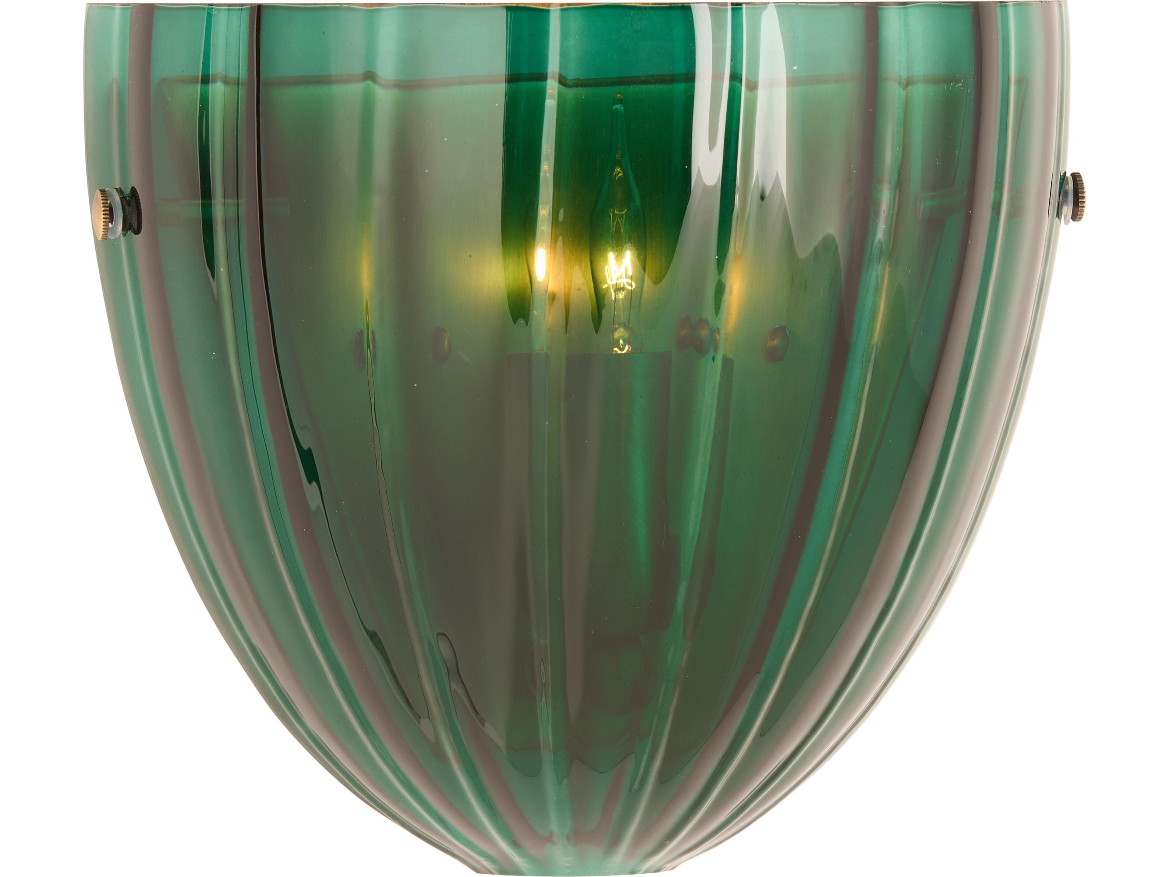 1-Light Emerald Green Blown Antique Brass Wall Sconce
